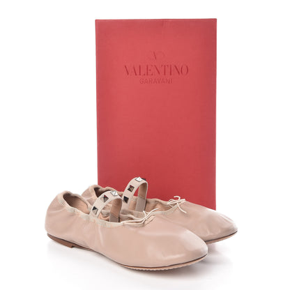 Valentino Garavani Nappa Rockstud Cross Strap Ballerina Flat 39.5 Poudre Beige 10 of 10