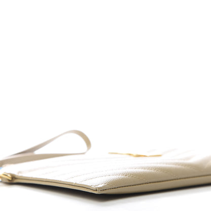 Saint Laurent Grain De Poudre Chevron Monogram Large Bill Pouch Cork 6 of 10