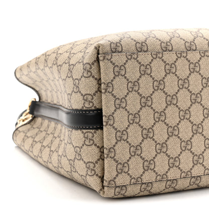 Gucci GG Supreme Monogram Medium Emblem Bucket Bag Beige Dark Brown Black 8 of 10