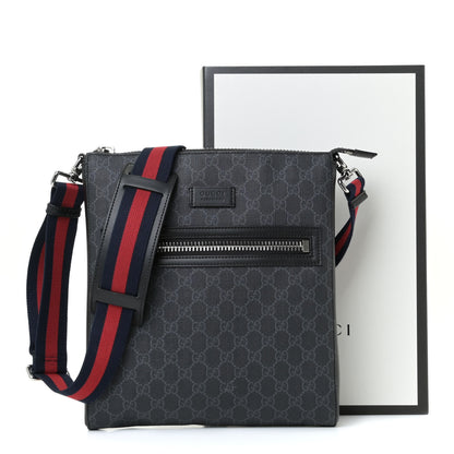 Gucci GG Supreme Monogram Appia Calfskin Web Flat Messenger Bag Black Grey 12 of 12