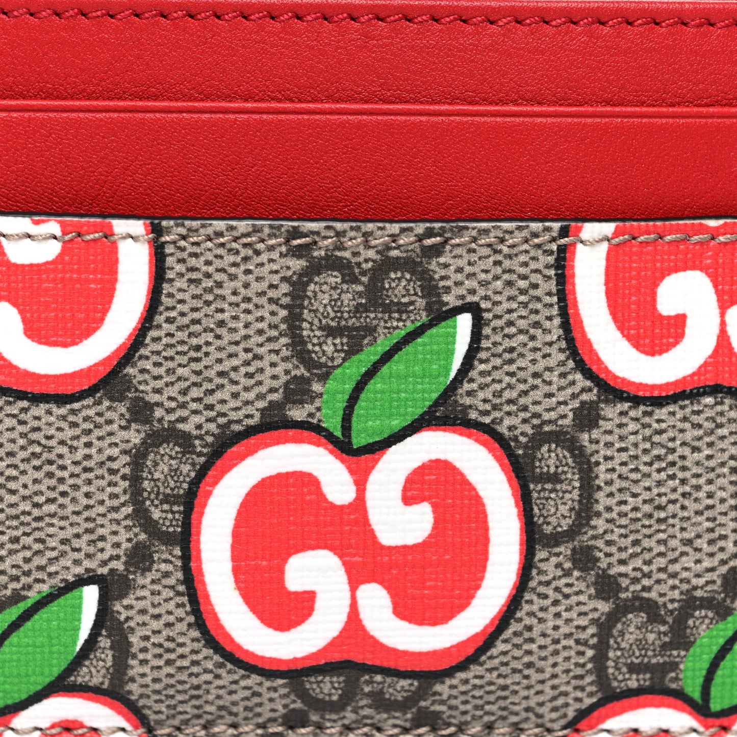 GG Supreme Monogram Apple Card Holder Beige Multicolor Lobster Red
