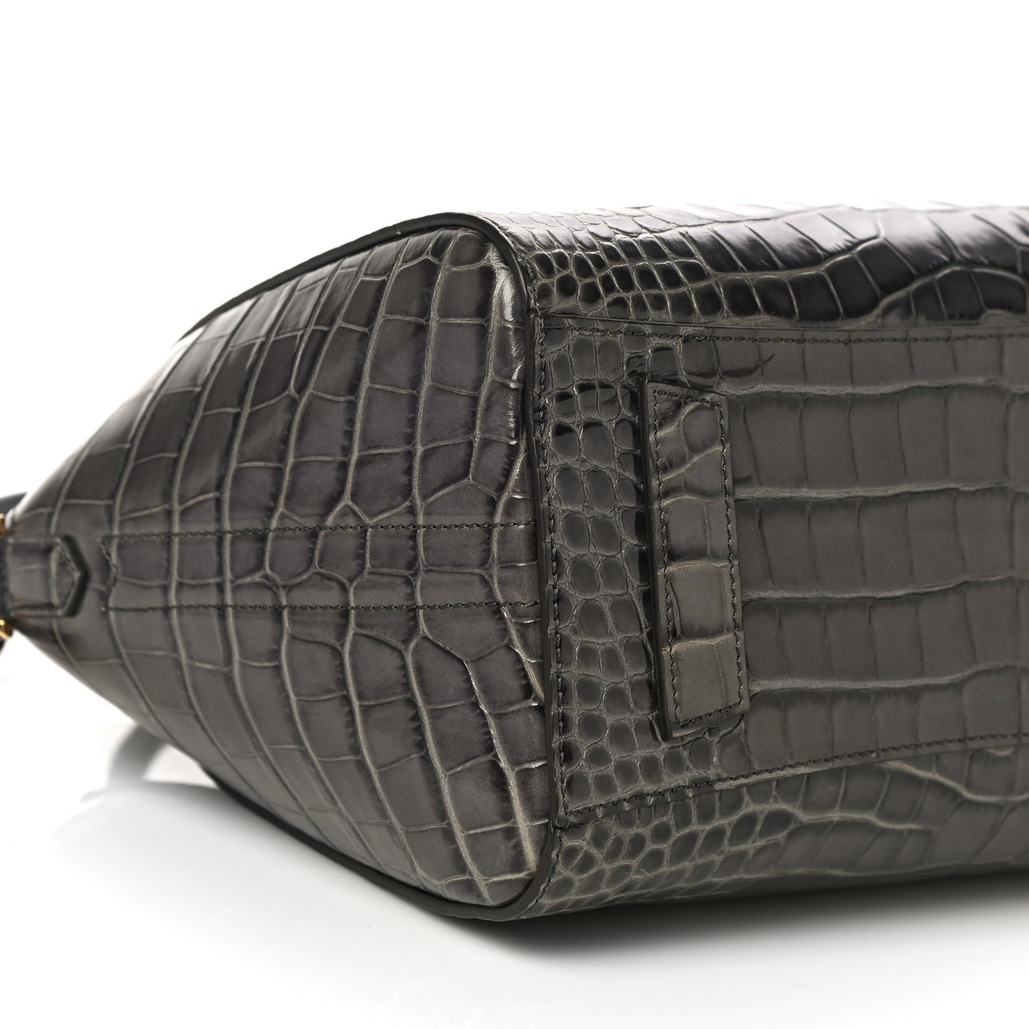 Calfskin Crocodile Embossed Small Antigona Storm Grey