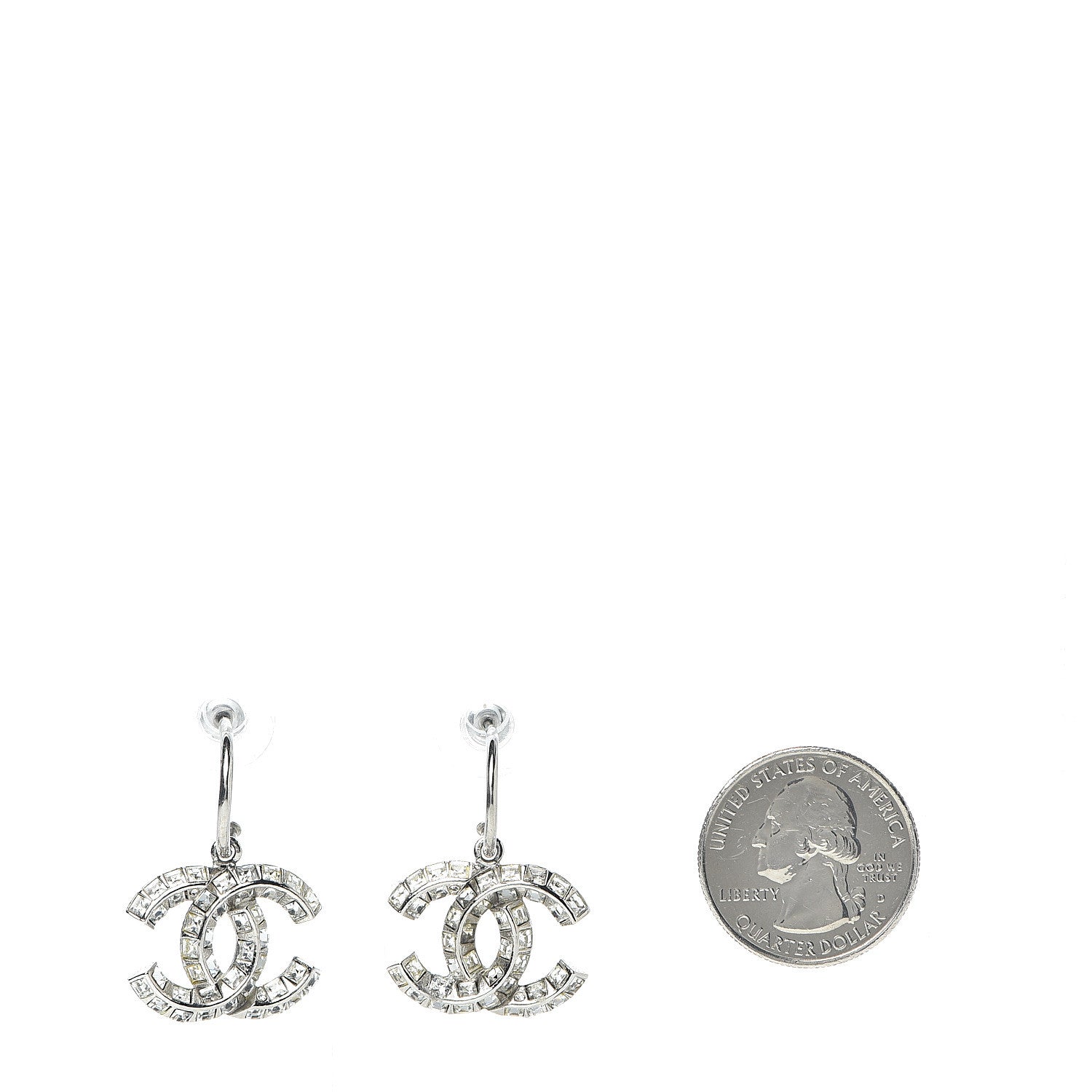 Chanel Baguette Crystal CC Dangle Earrings Silver 2 of 6