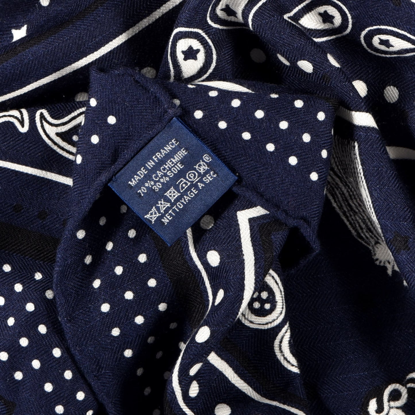 Cashmere Silk Les Cles Bandana Shawl 140 Marine Black White