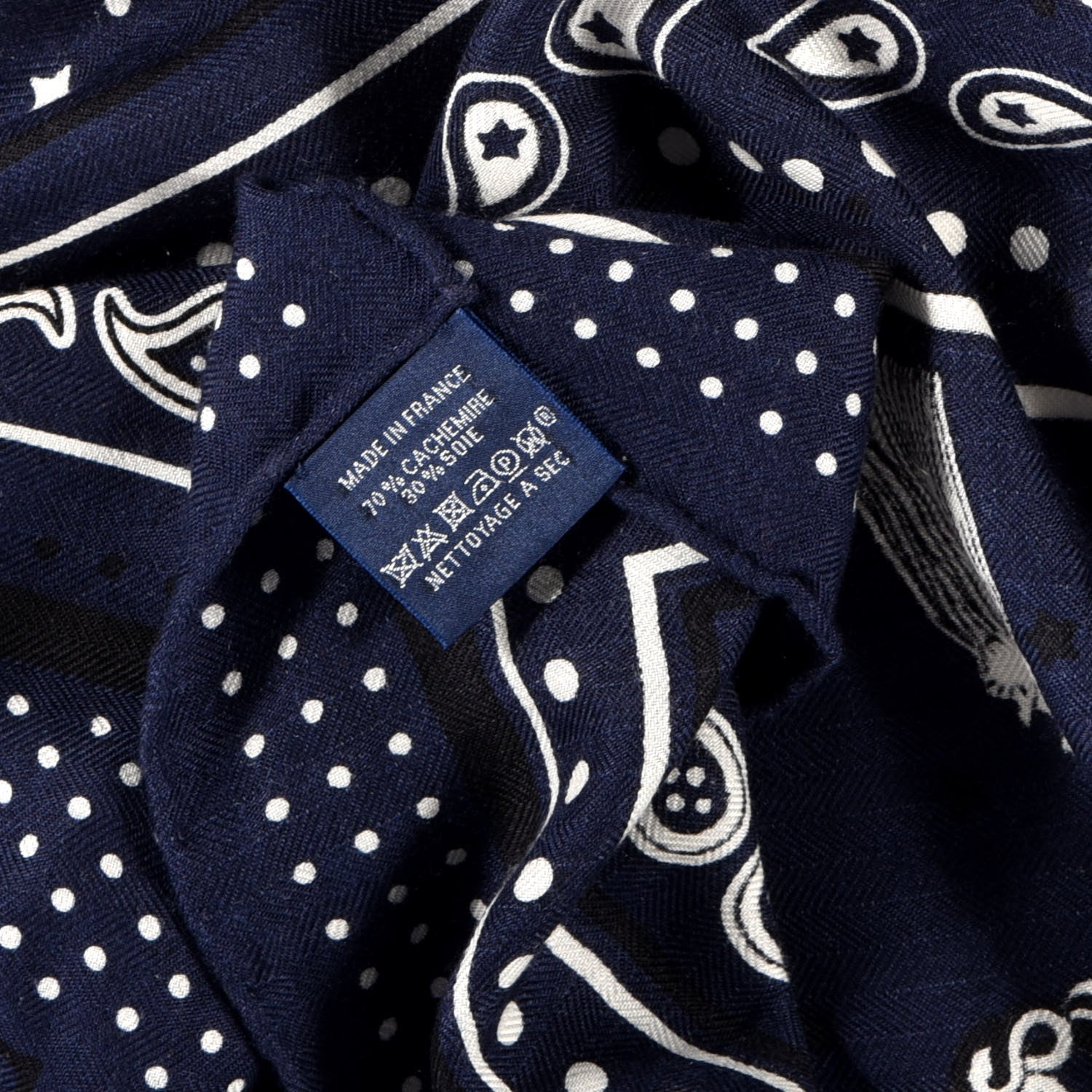 Hermes Cashmere Silk Les Cles Bandana Shawl 140 Marine Black White 2 of 2