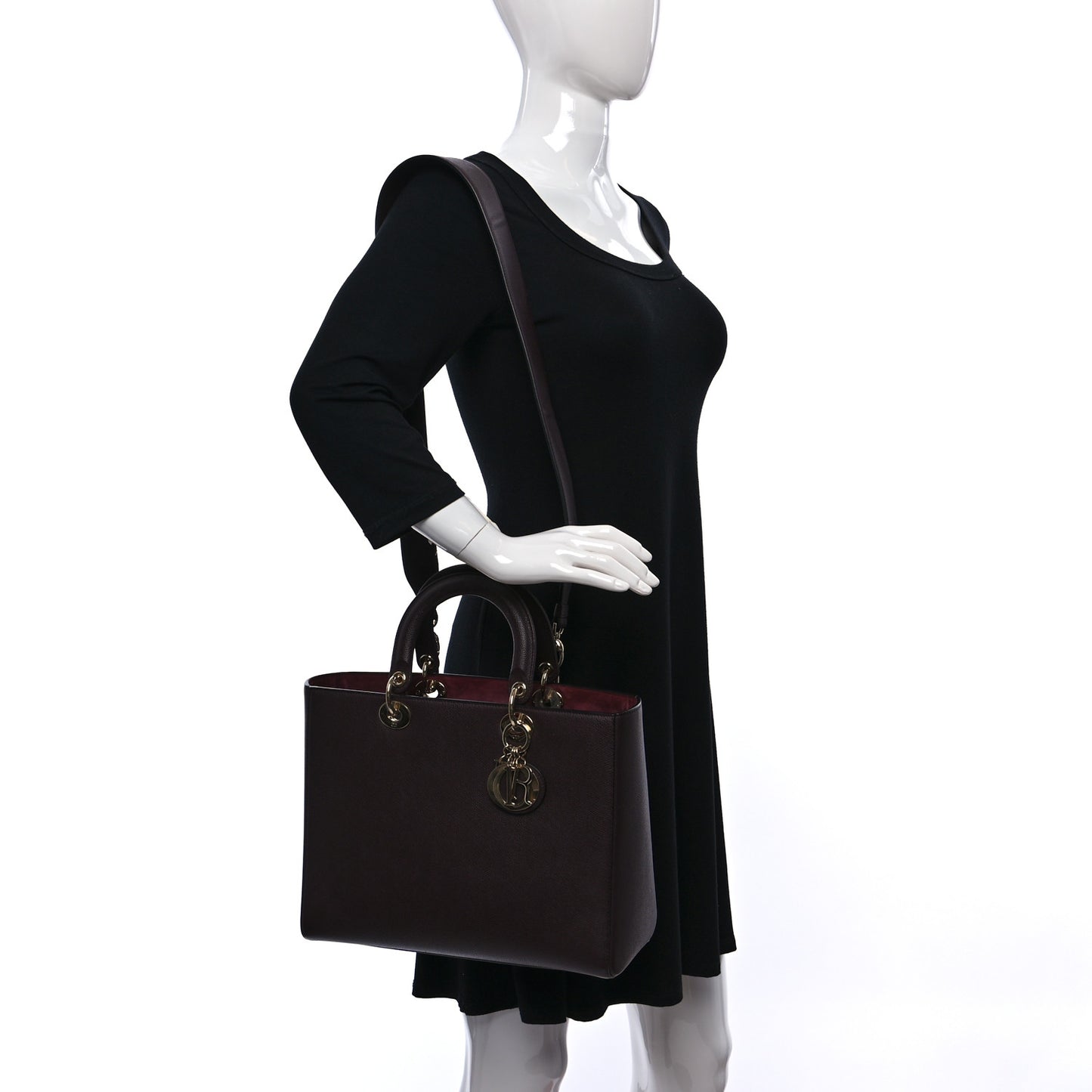 Grained Calfskin Large Lady Dior Burgundy