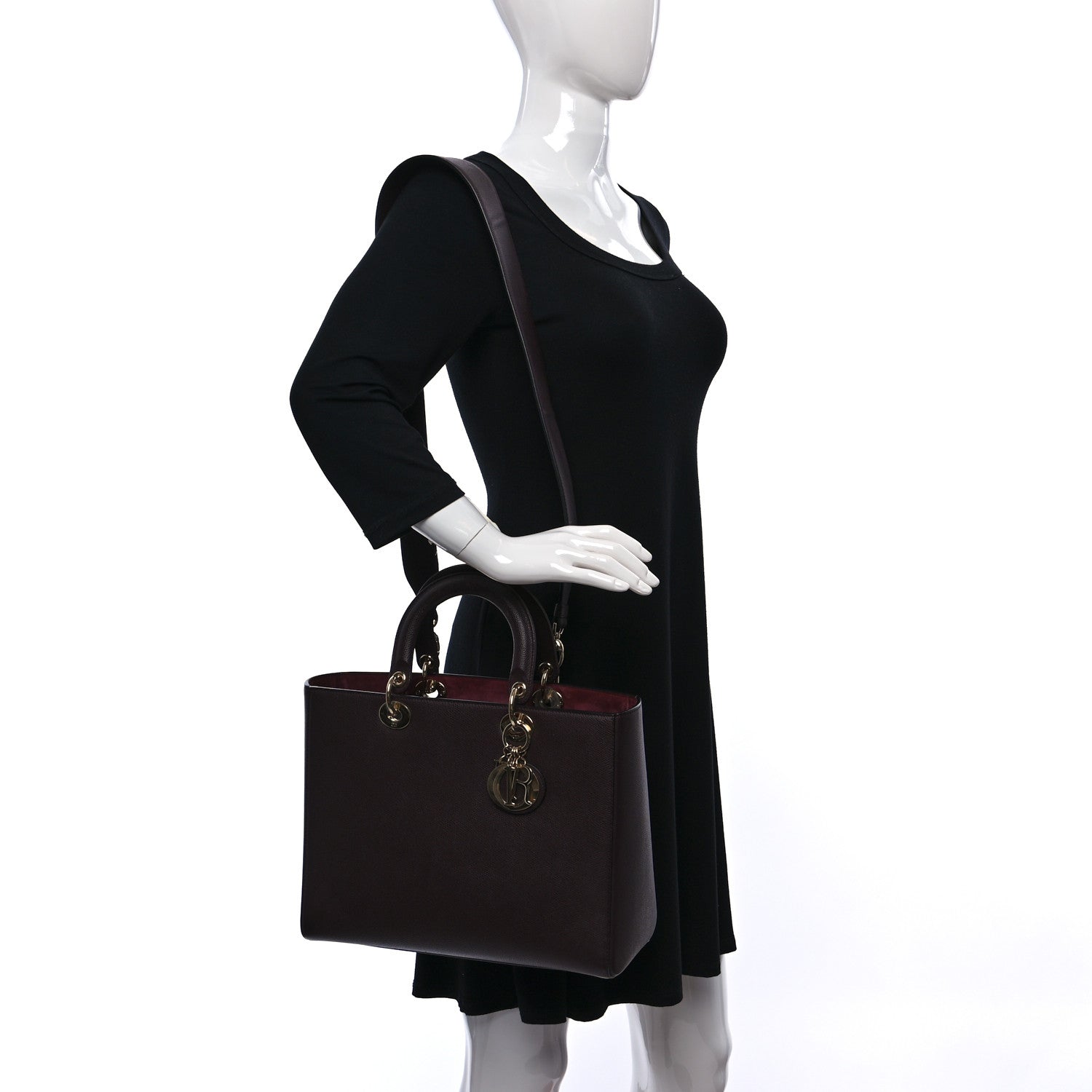 Christian Dior Grained Calfskin Large Lady Dior Burgundy 2 of 9