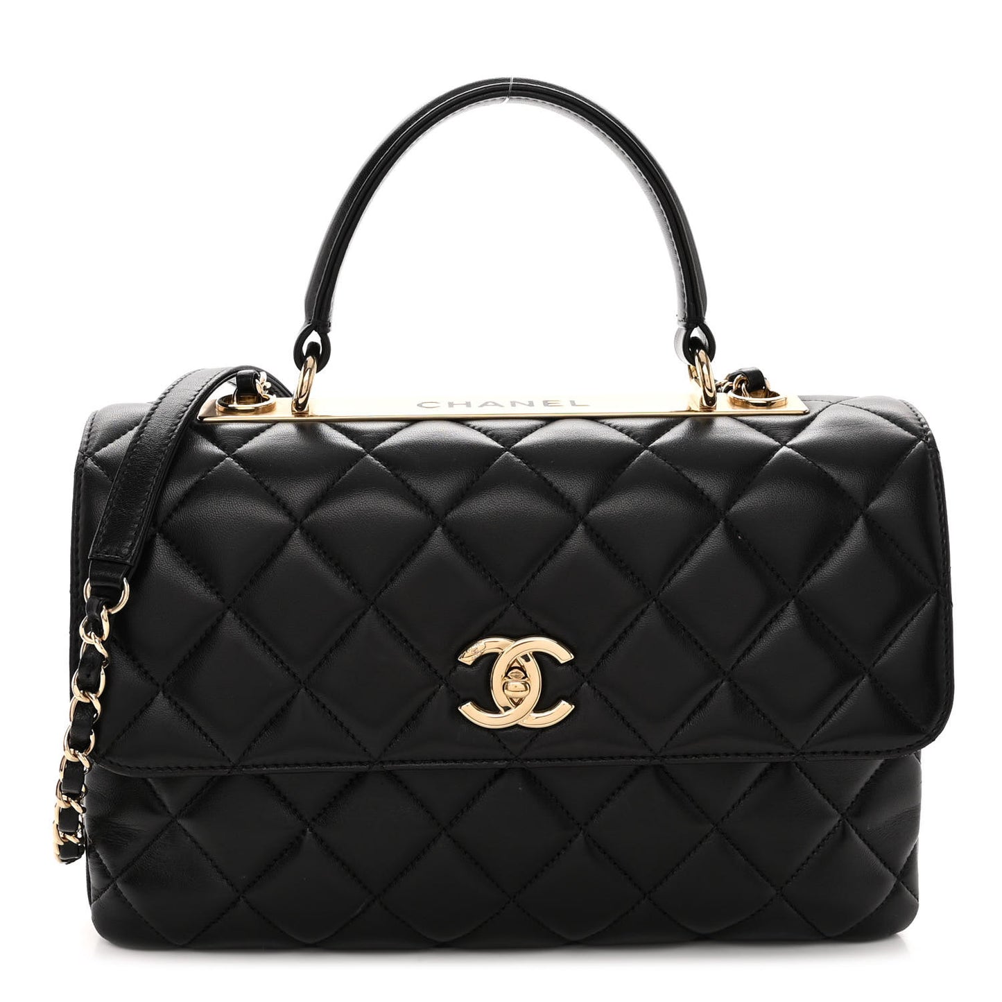 Lambskin Quilted Medium Trendy CC Flap Dual Handle Bag Black