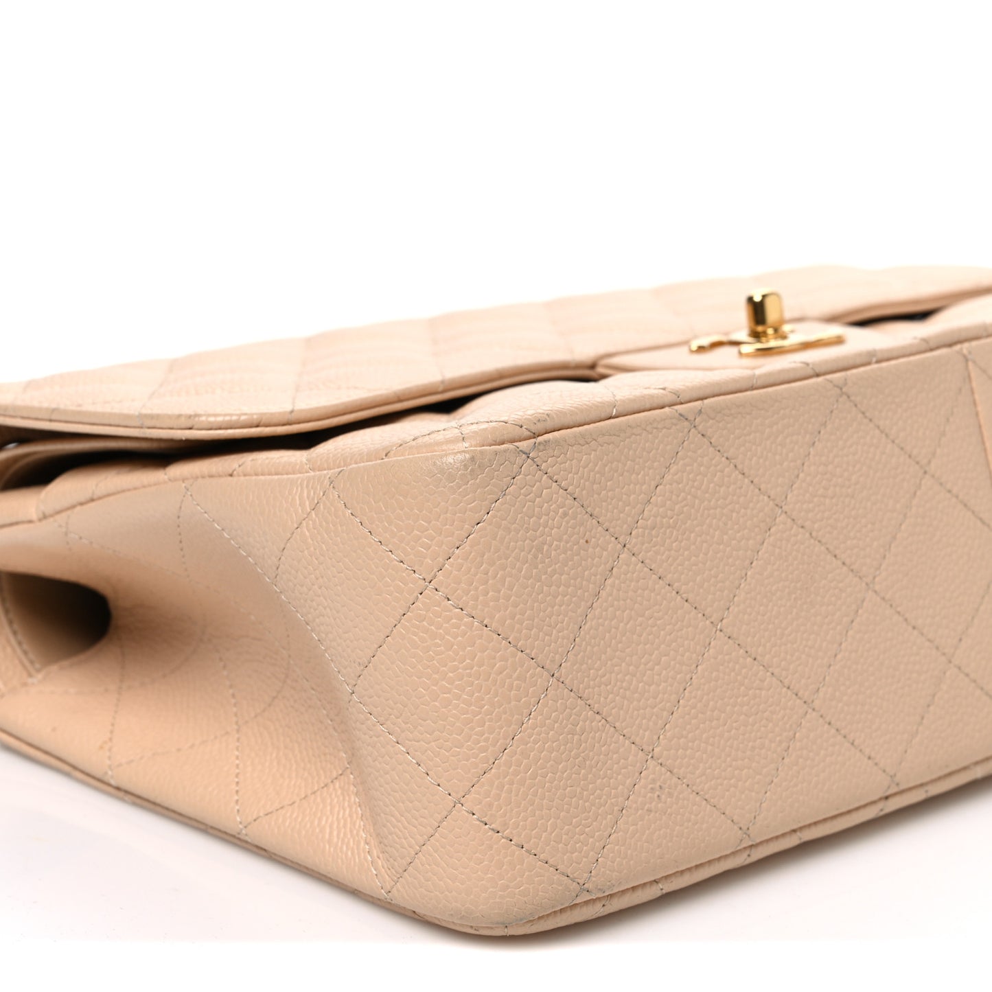 Caviar Quilted Jumbo Double Flap Beige
