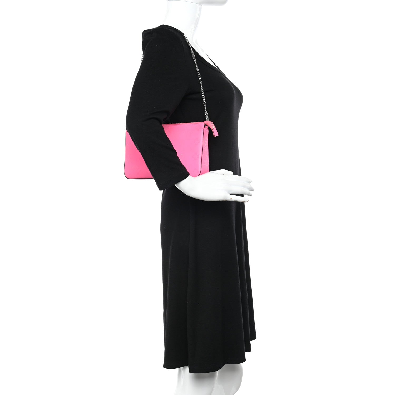 Christian Louboutin Calfskin Loubila Loubinthesky Chain Clutch Fluo Pink 3 of 11