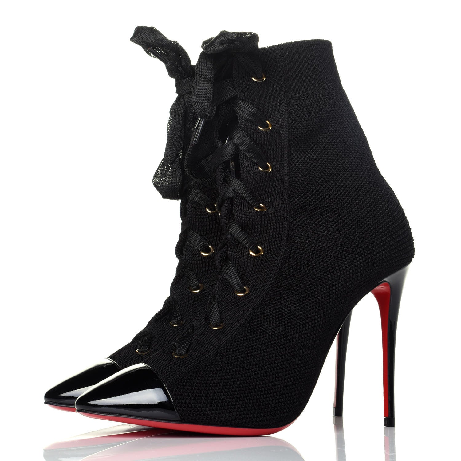 Christian Louboutin Patent Maille Tricot Frenchie 100 Ankle Boots 38.5 Black 3 of 8
