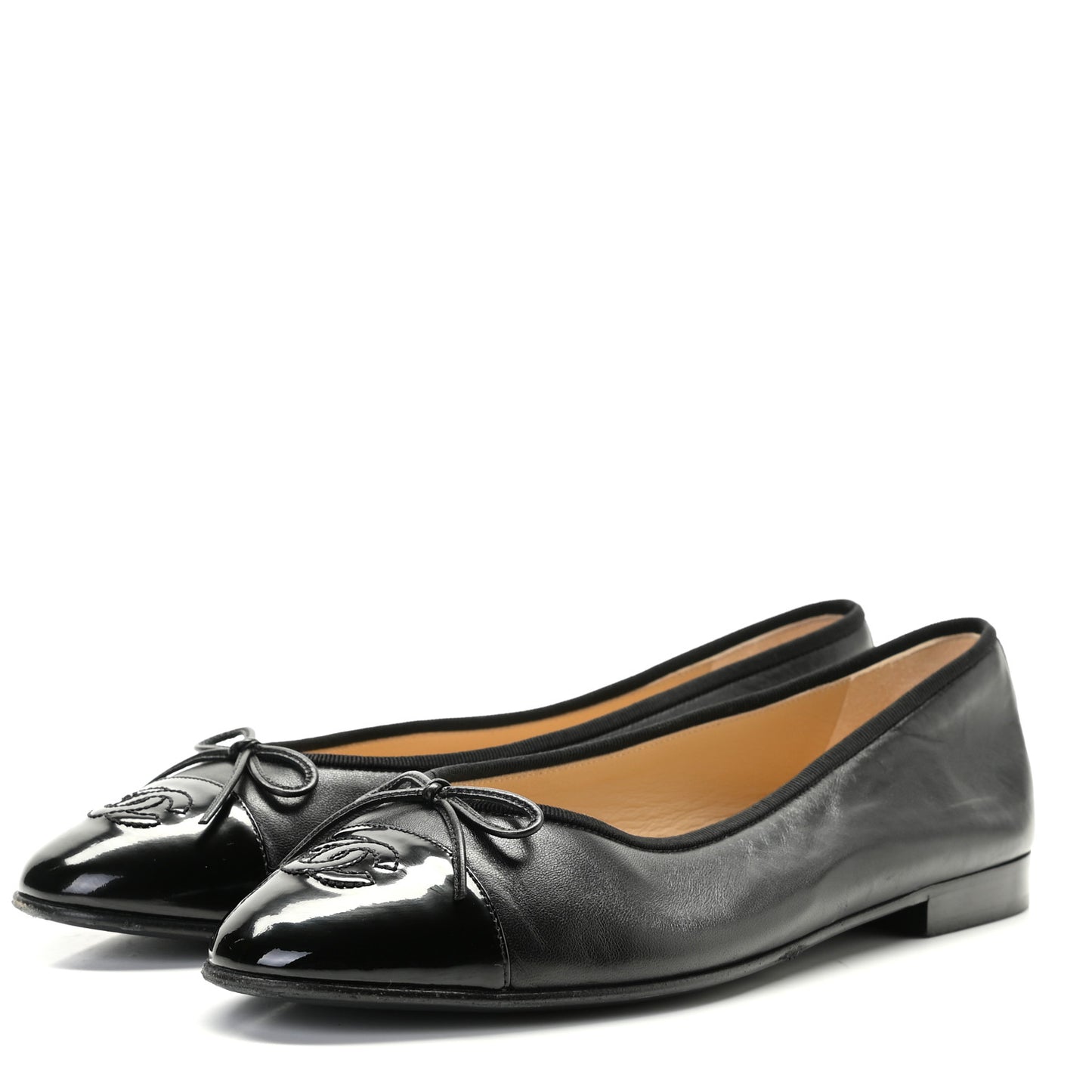 Lambskin Patent Cap Toe Ballerina Flats 40 Black