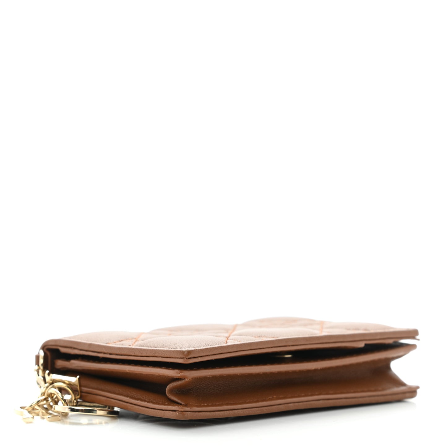 Calfskin Cannage Small Lady Dior Flap Card Holder Golden Saddle