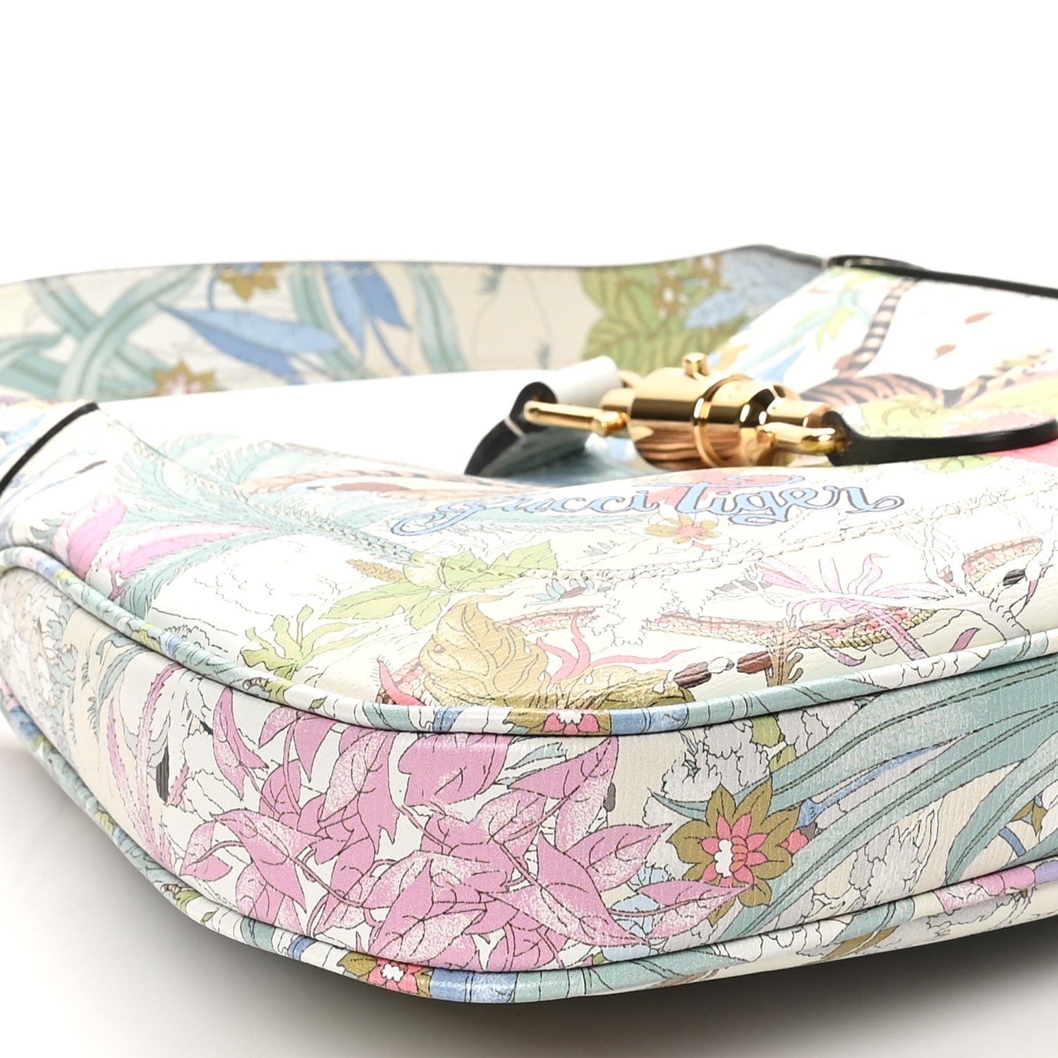 Gucci New Shangai Calfskin Tiger Savanah Small Jackie 1961 Hobo Chalky White Multicolor 9 of 10