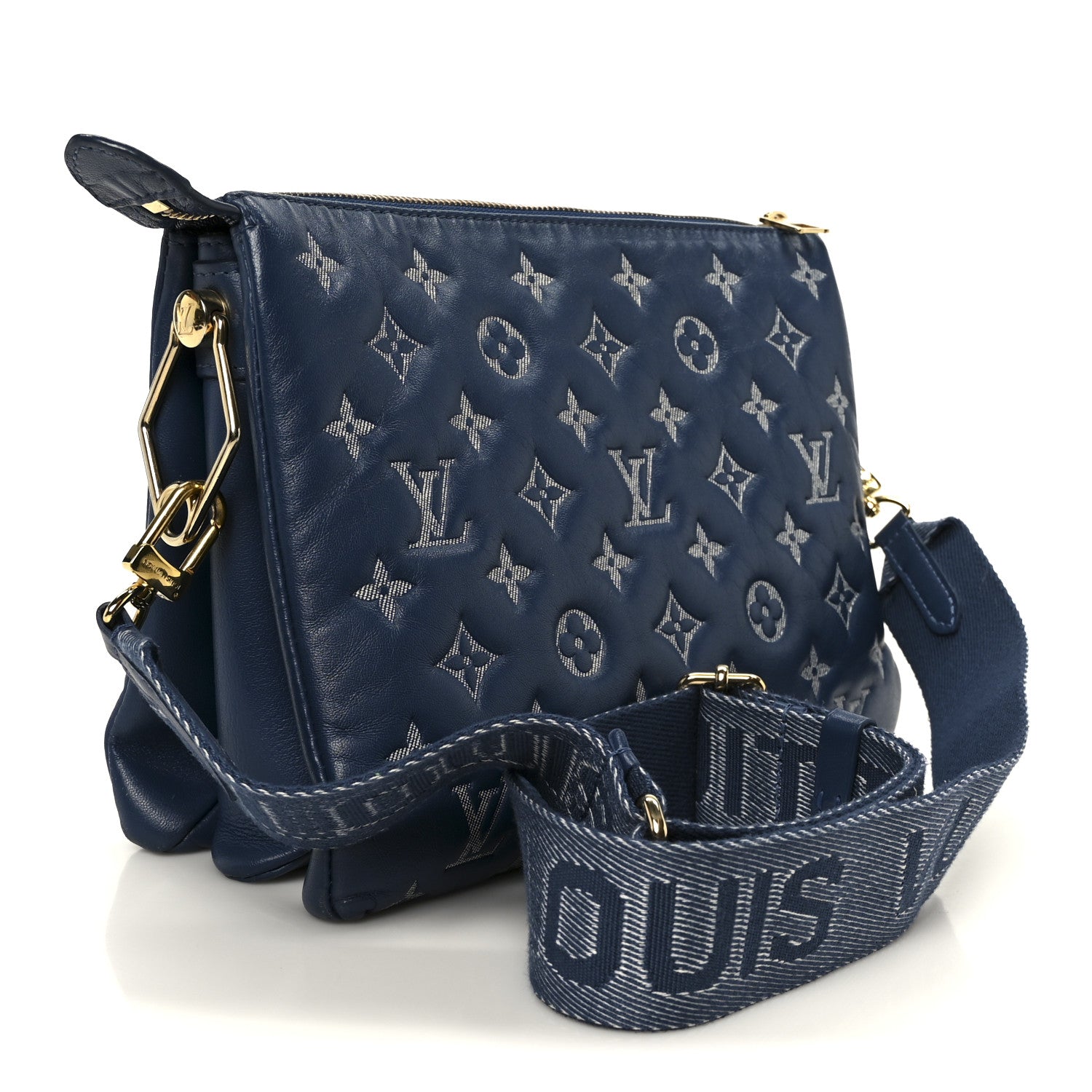 Louis Vuitton Lambskin Embossed Monogram Coussin PM Denim Blue
