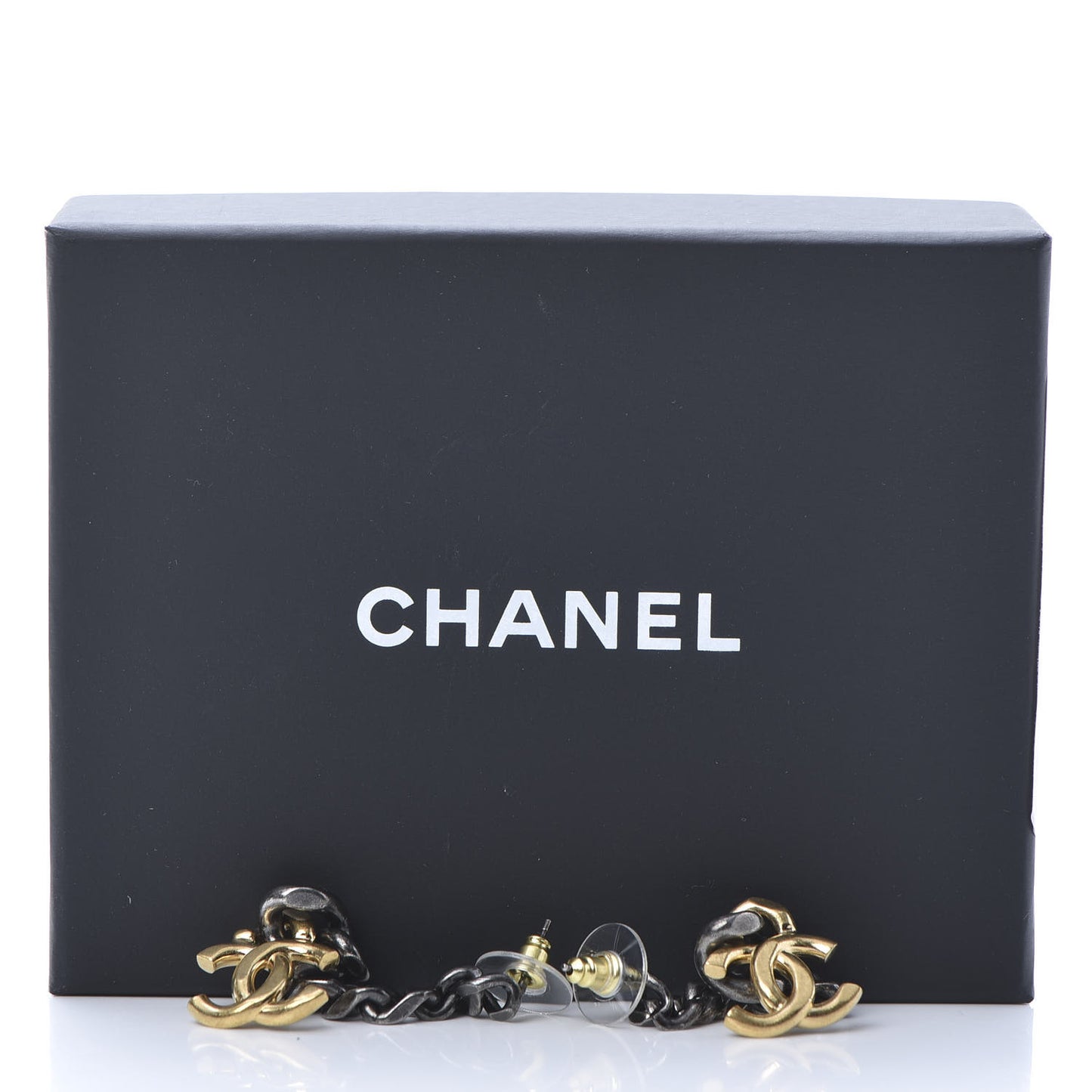 Metal CC Pick Drop Earrings Ruthenium Gold