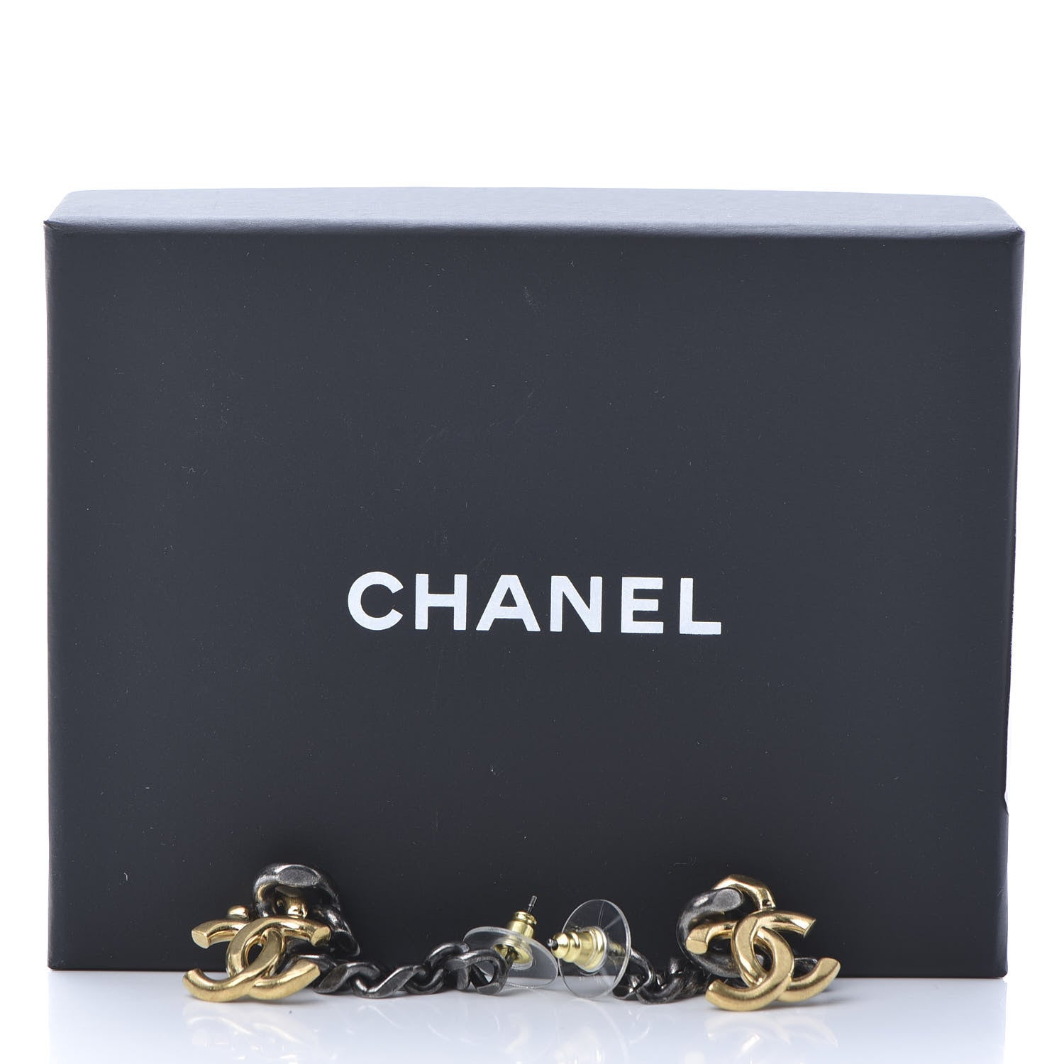 Chanel Metal CC Pick Drop Earrings Ruthenium Gold 5 of 5