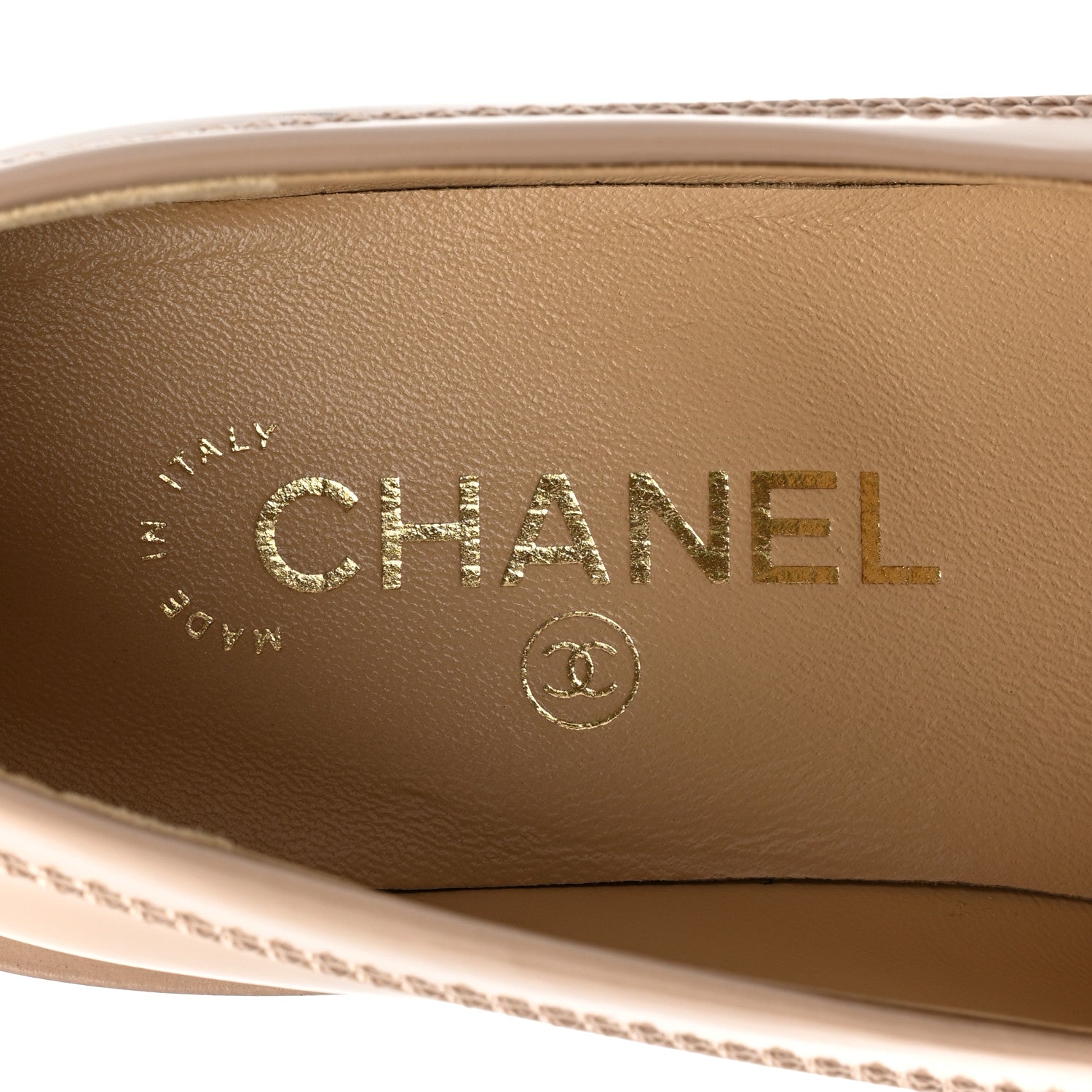 Chanel Shiny Calfskin Logo Loafers 37 Beige 8 of 10