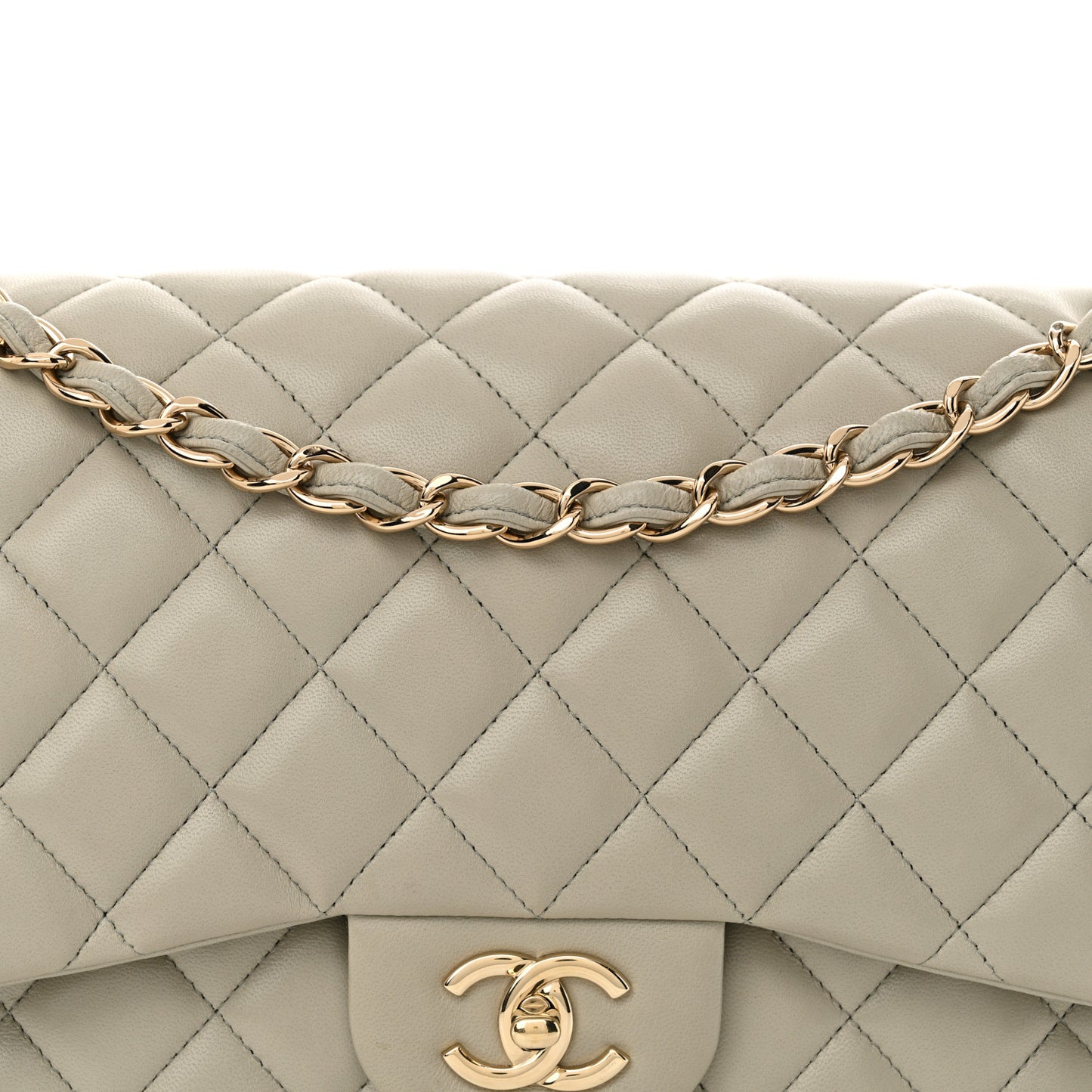 Lambskin Quilted Jumbo Double Flap Grey