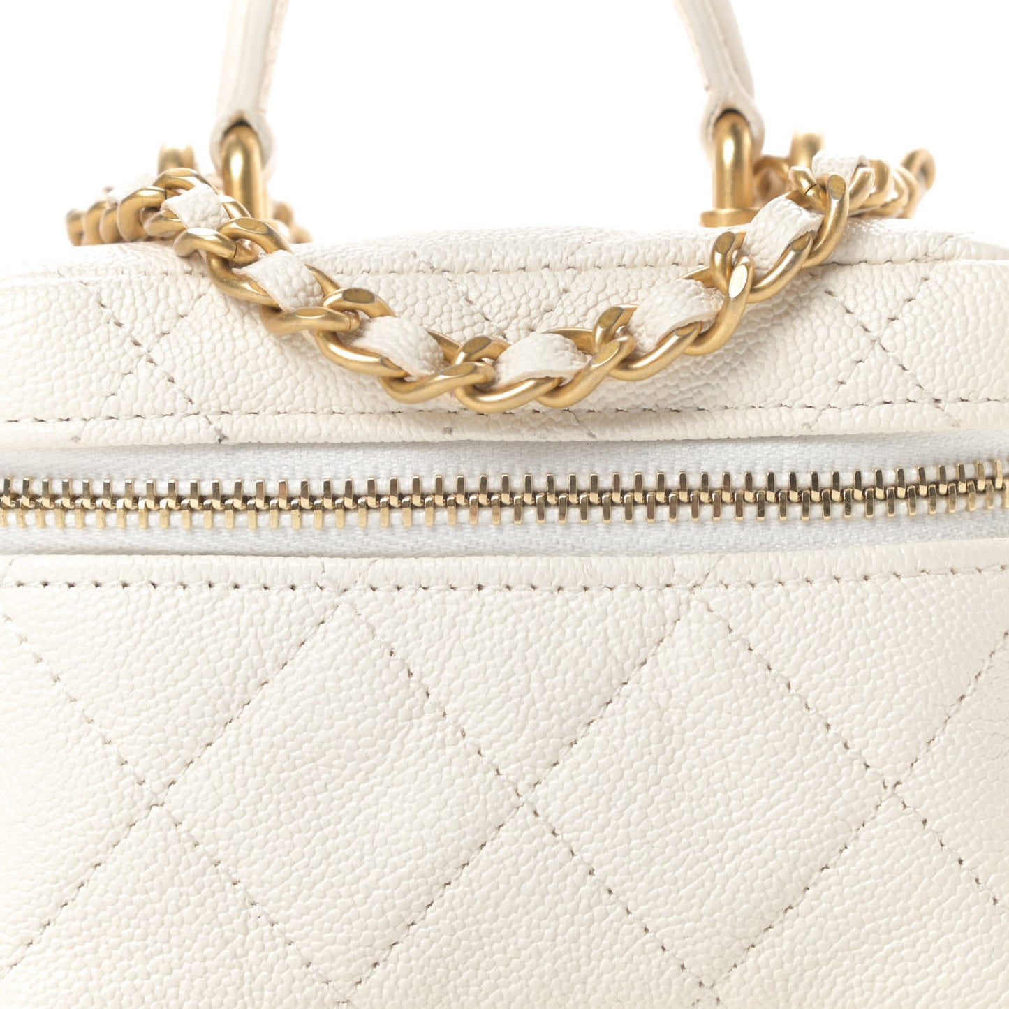 Caviar Quilted Mini Top Handle Vanity With Chain White