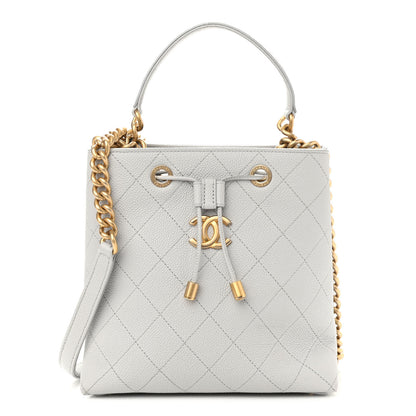 Chanel Caviar Diamond Stitched CC Bucket Drawstring Bag Light Grey 1 of 10