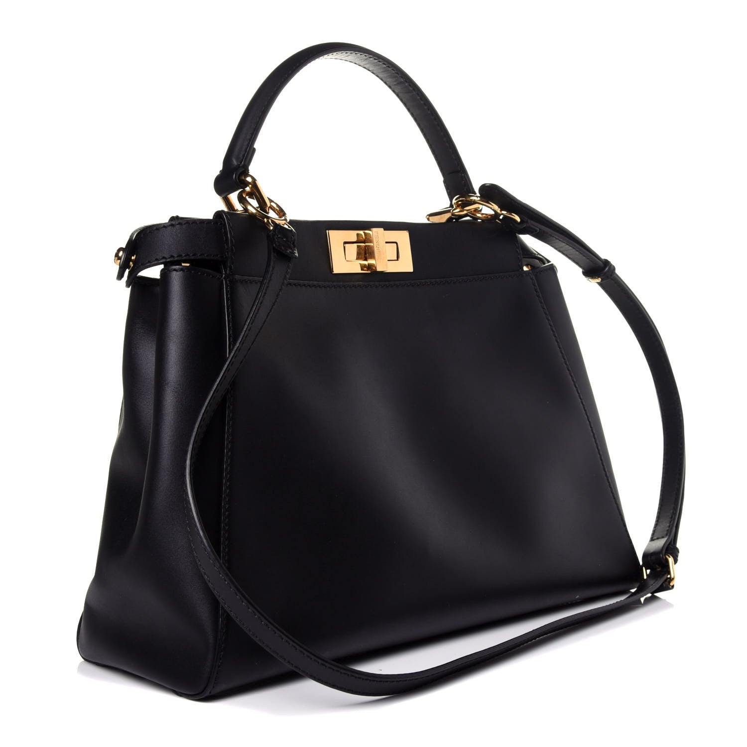 Fendi Vitello Morgan Shiny Nappa Medium Peekaboo Iconic Satchel Black 4 of 13