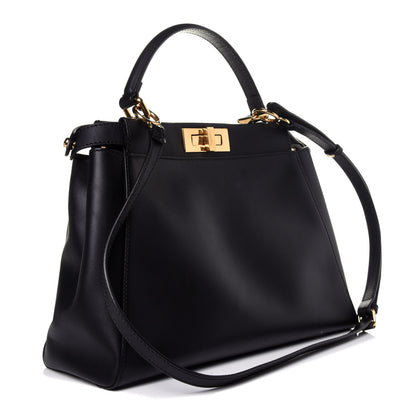 Fendi Vitello Morgan Shiny Nappa Medium Peekaboo Iconic Satchel Black 4 of 13