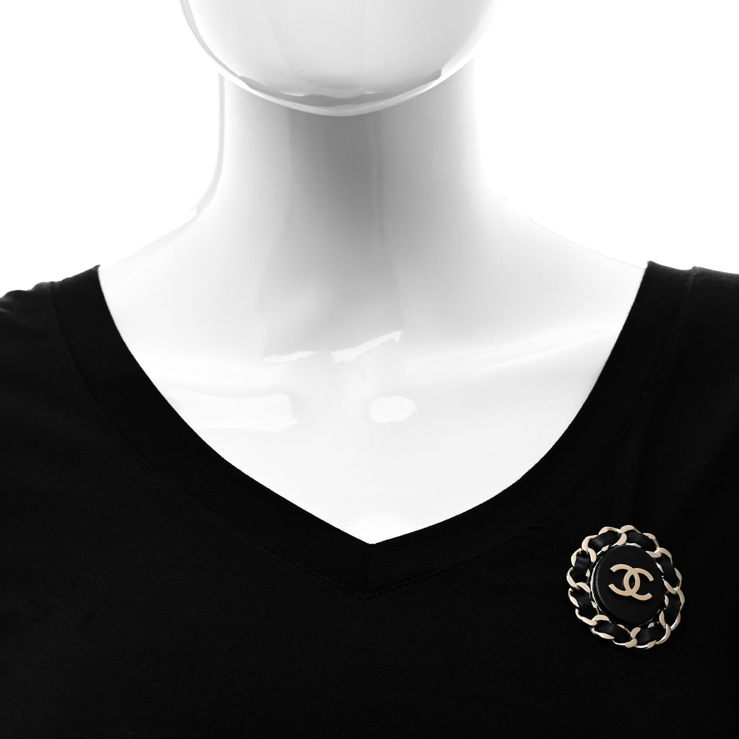 Lambskin Chain CC Brooch Black