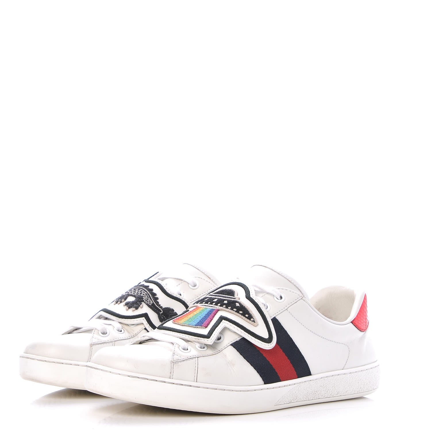 Gucci Calfskin Ayers Web UFO Dragon Embroidered Mens Ace Sneakers 9 White 3 of 13