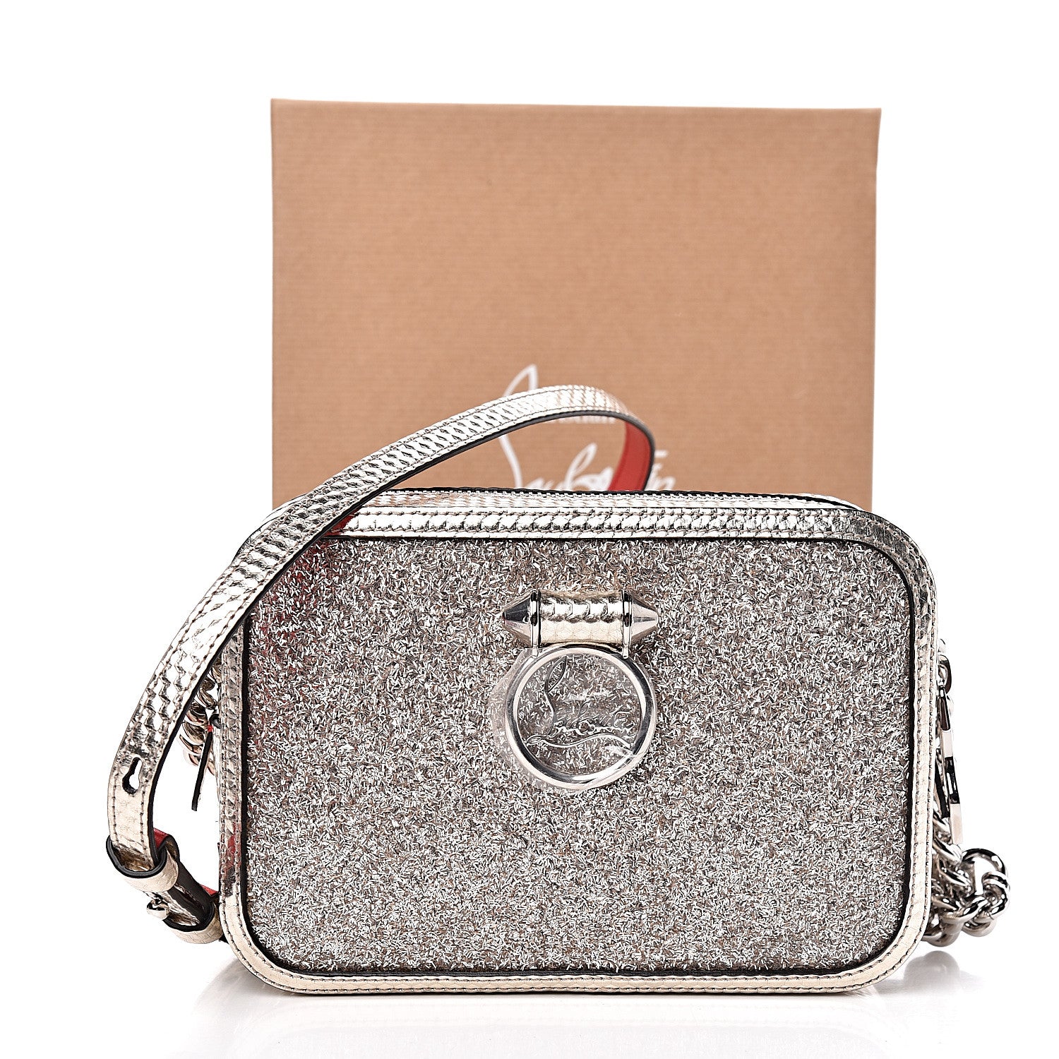 Christian Louboutin Givre Calfskin Glitter Cubiste Mini Rubylou Perle Platine 12 of 12
