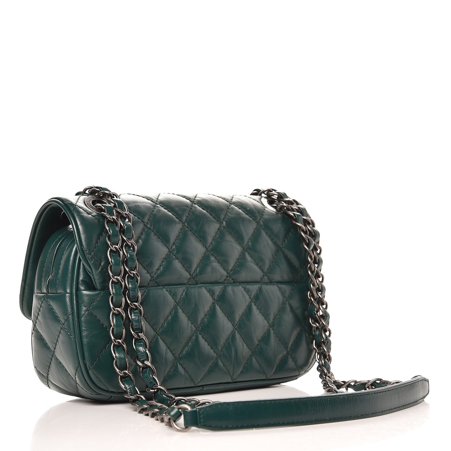Aged Calfskin Quilted Small Easy Flap Green