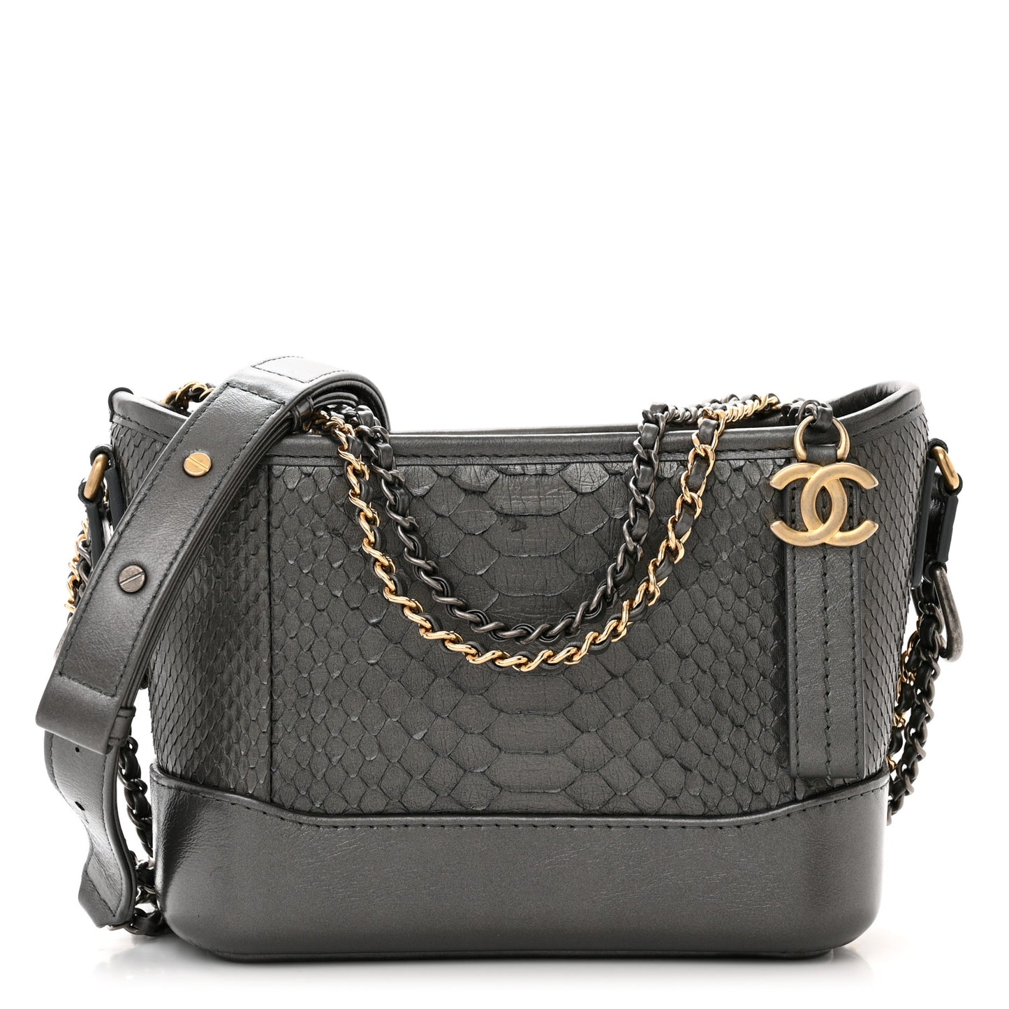 Metallic Snakeskin Small Gabrielle Hobo Pewter