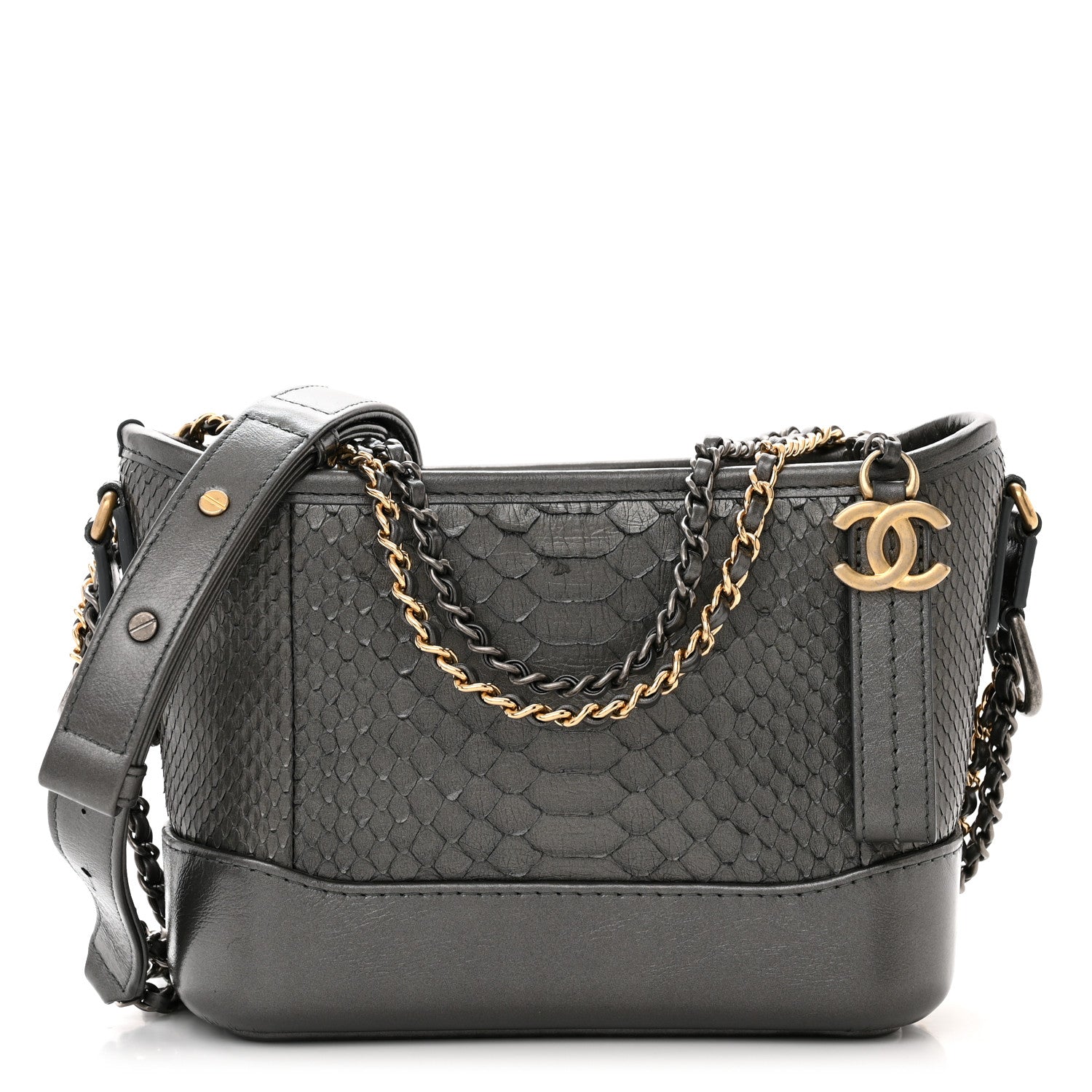 Chanel Metallic Snakeskin Small Gabrielle Hobo Pewter 1 of 12