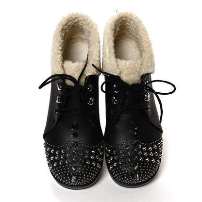 Gucci Calfskin Faux Shearling Studded Victor Ankle Boots 37.5 Black Mystic White 5 of 10
