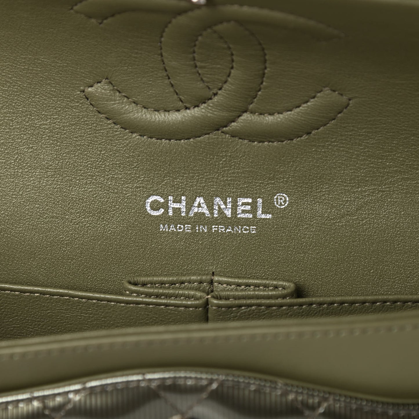 Striated Patent Quilted Medium Double Flap Green