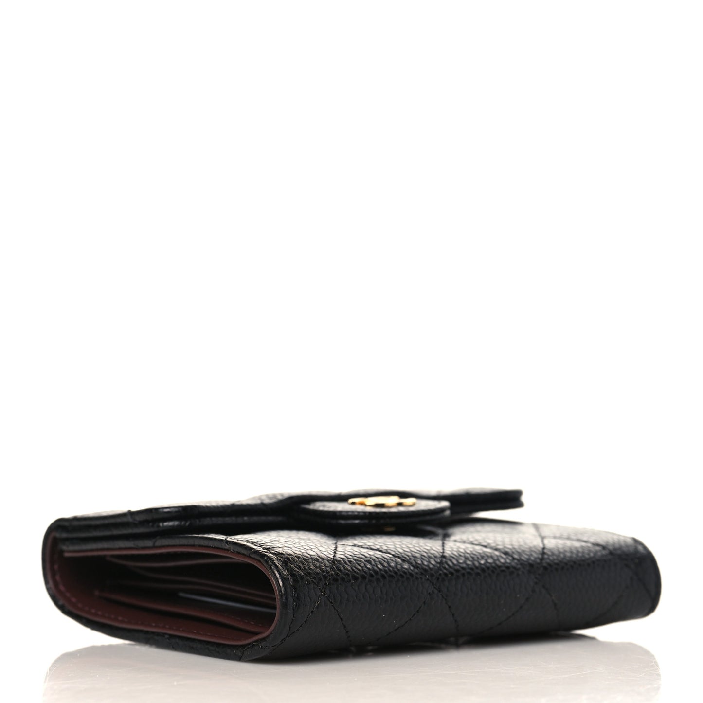 Caviar Quilted Compact Flap Wallet Black