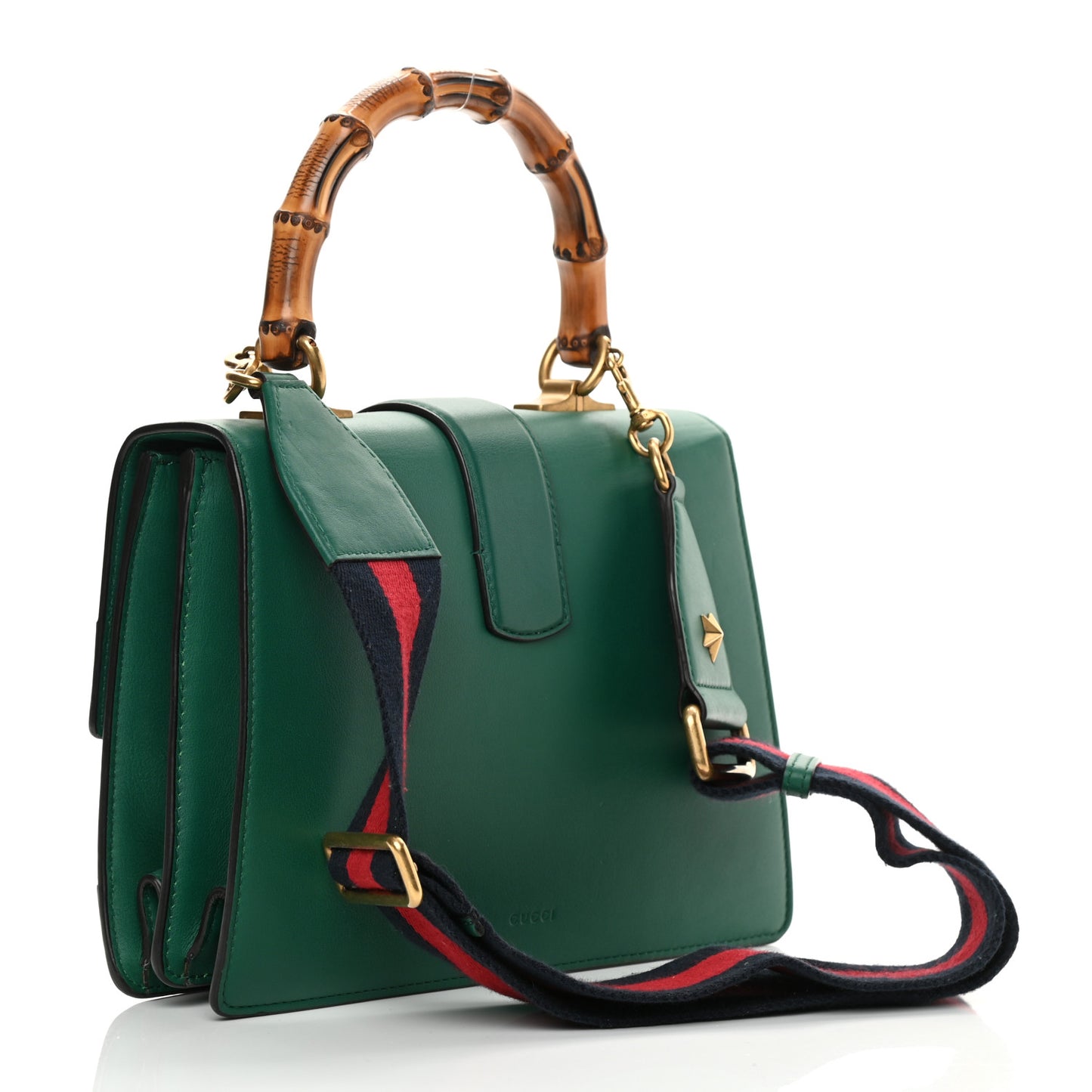 Moon Calfskin Web Medium Dionysus Bamboo Top Handle Bag Emerald Blue Hibiscus Red