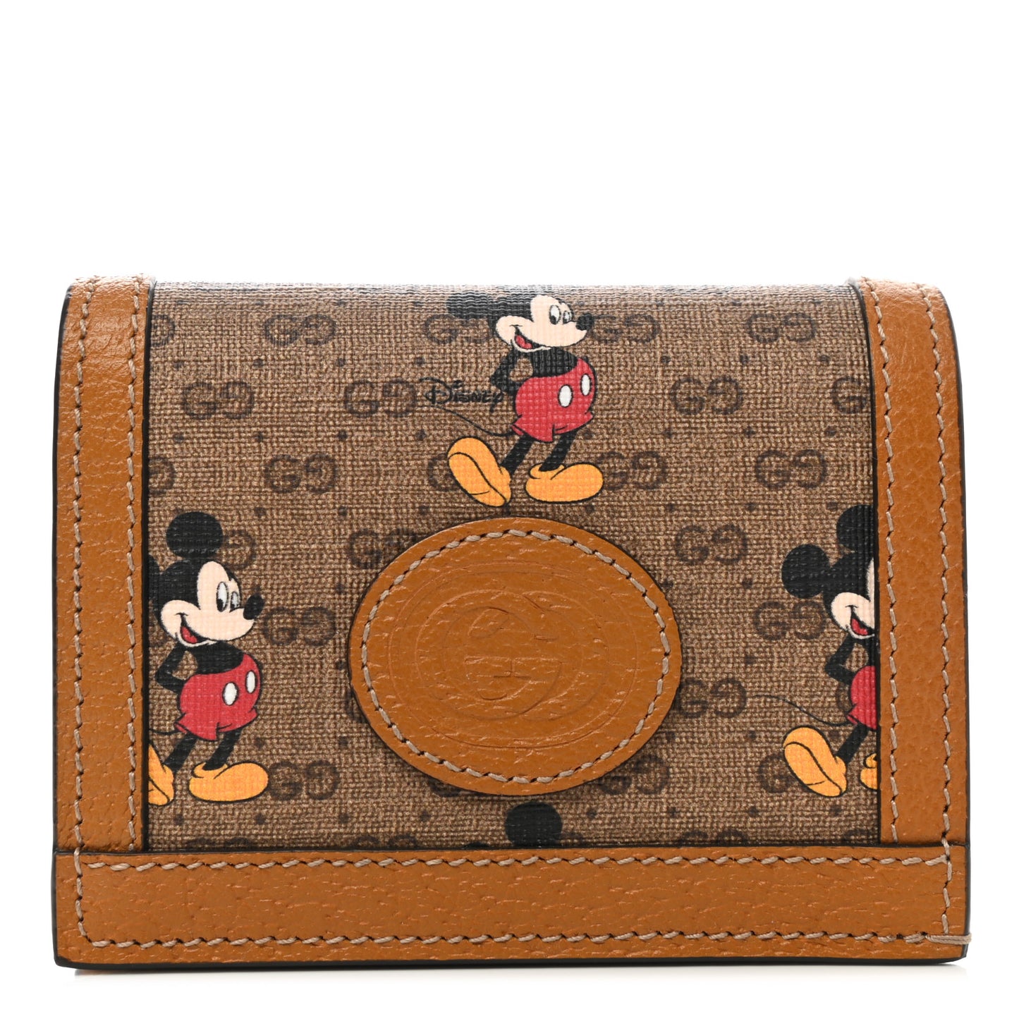 X DISNEY Mini Vintage GG Supreme Monogram Mickey Mouse Card Holder Wallet Beige Vintage Sun Oil