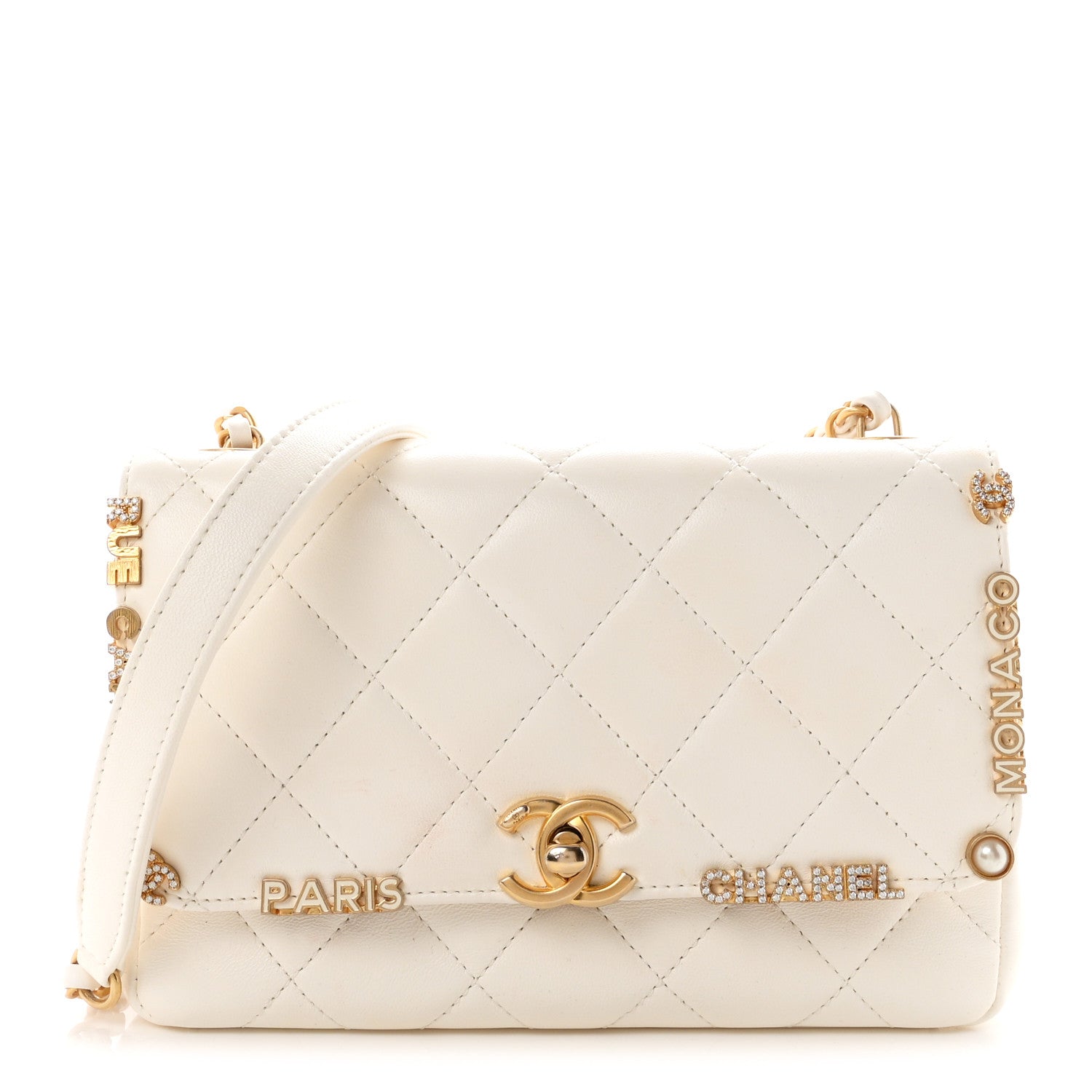 Chanel Lambskin Enamel Strass Quilted Mini Paris Monaco Flap White 1 of 10