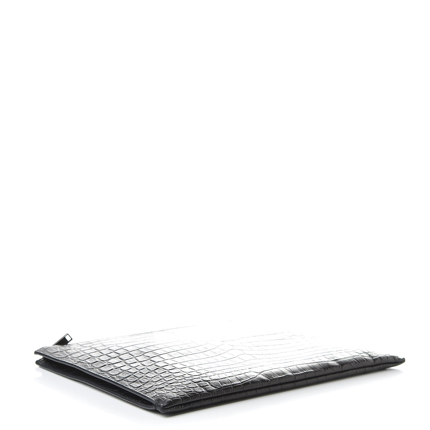 Saint Laurent Calfskin Crocodile Embossed Sac De Jour Carryall Pouch Black 4 of 7