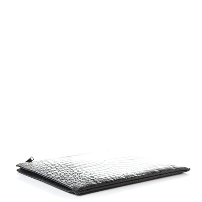Saint Laurent Calfskin Crocodile Embossed Sac De Jour Carryall Pouch Black 4 of 7