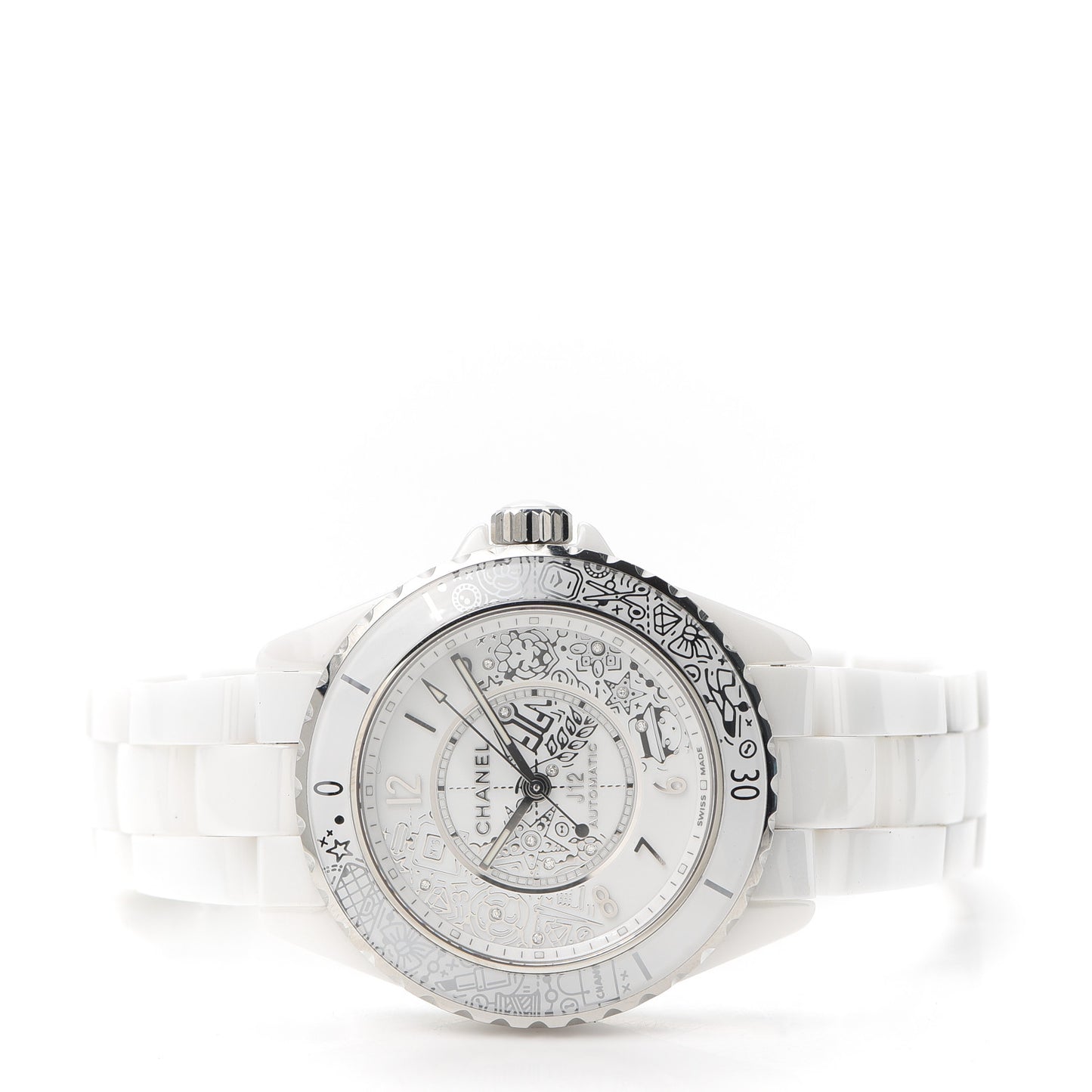 Stainless Steel Ceramic Diamond 38mm J12 Limited Edition Automatic Watch White
