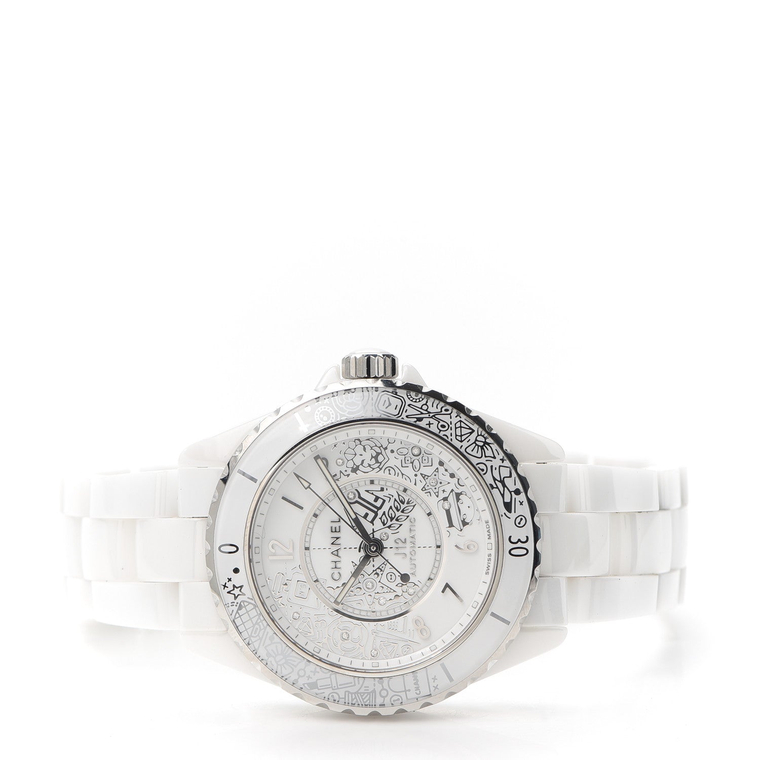 Chanel Stainless Steel Ceramic Diamond 38mm J12 Limited Edition Automatic Watch White 2 of 6