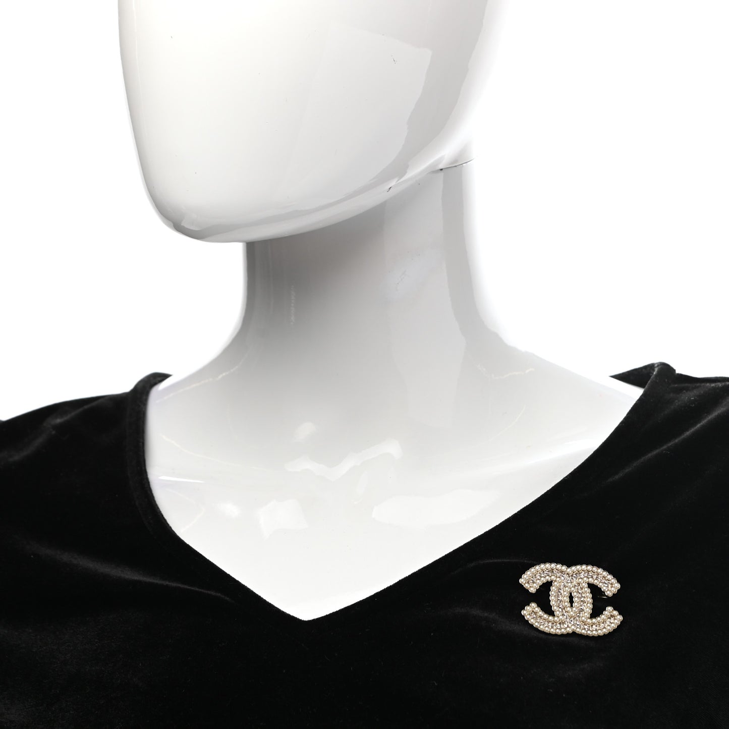 Crystal Pearl Multi Row CC Brooch Gold