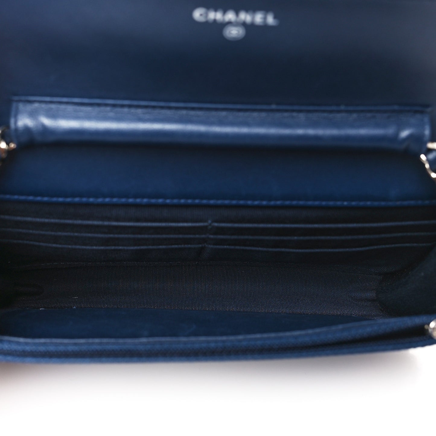 Lambskin Quilted Wallet On Chain WOC Navy Blue