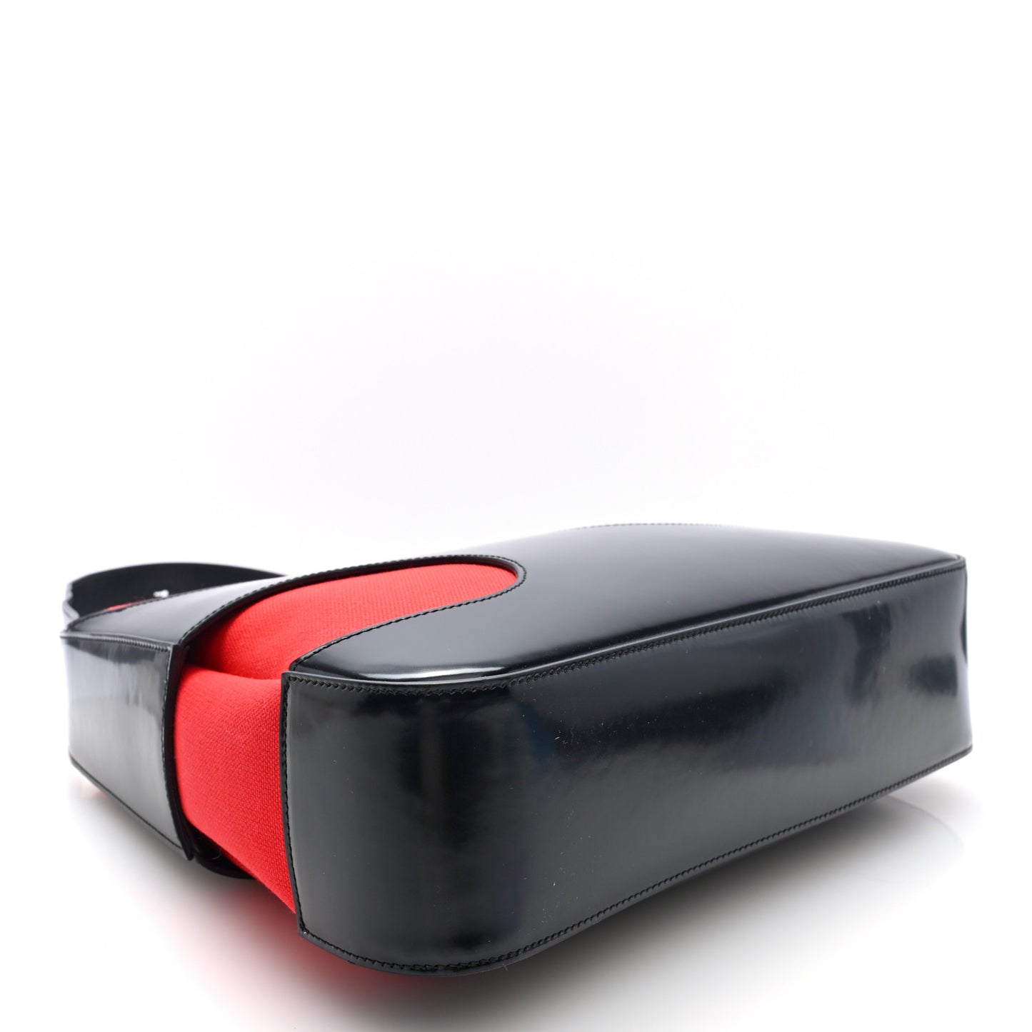Brushed Calfskin Canvas Cut Out Shoulder Bag Black Flame Red