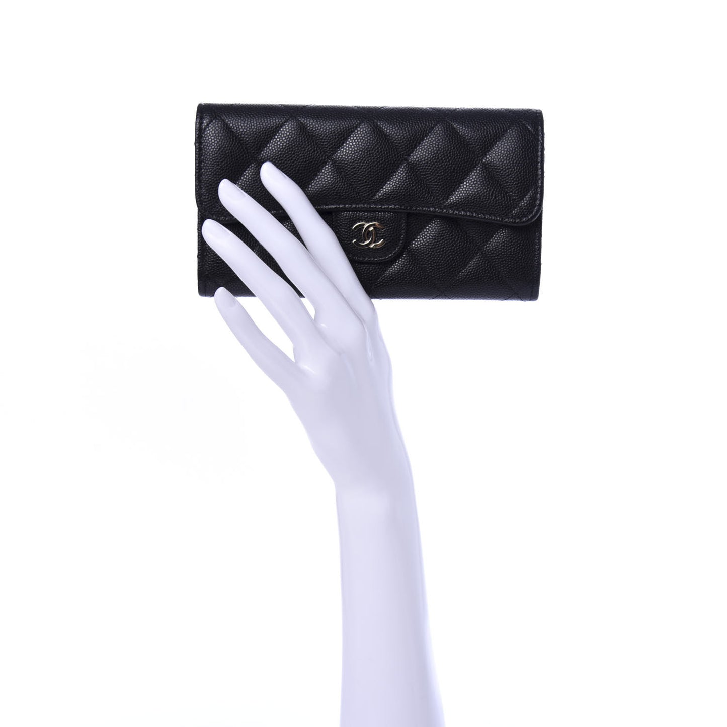 Caviar Quilted Medium Gusset Flap Wallet Black