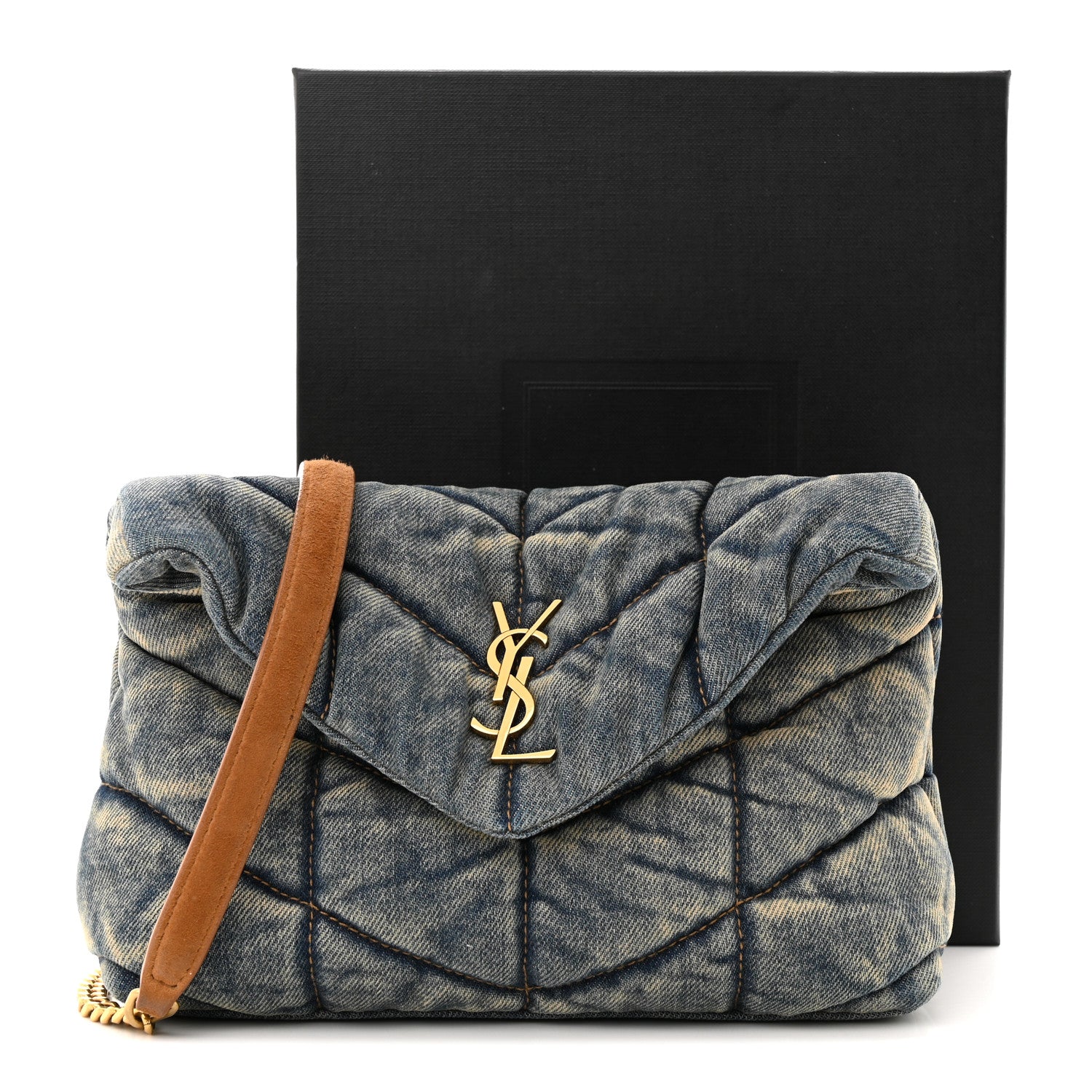 Saint Laurent Denim Quilted Toy Loulou Puffer Monogram Chain Satchel Blue Cinnamon 11 of 11