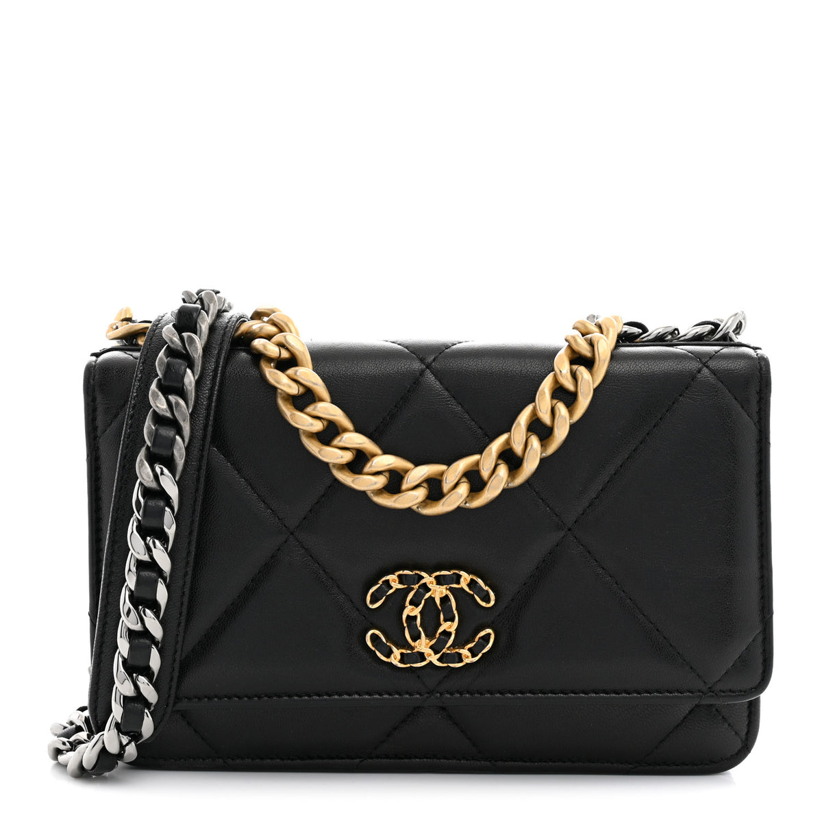 Lambskin Quilted Chanel 19 Wallet On Chain WOC Black