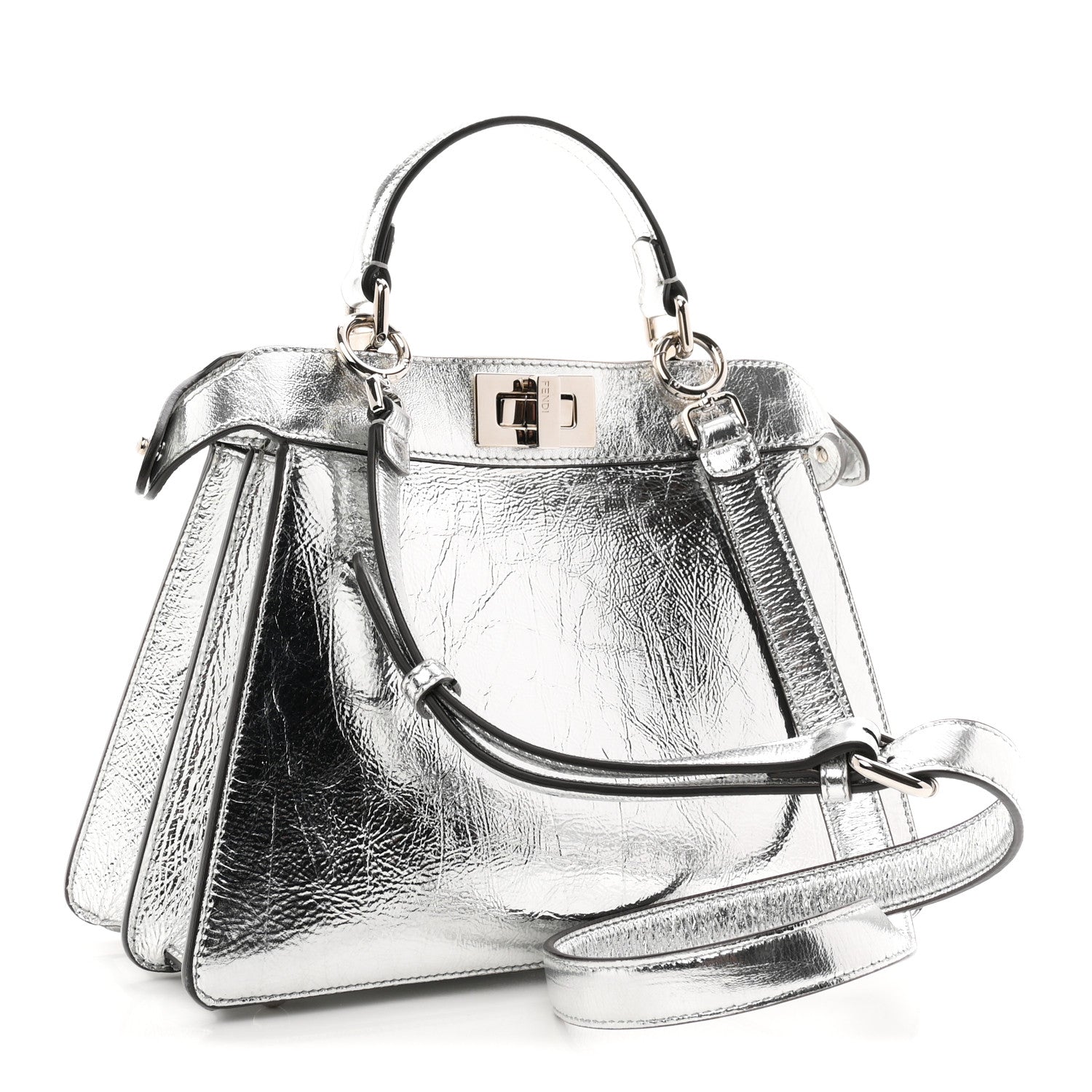 Fendi Rock Millenium Laminata Small Peekaboo I SEE U Satchel Argento 3 of 11